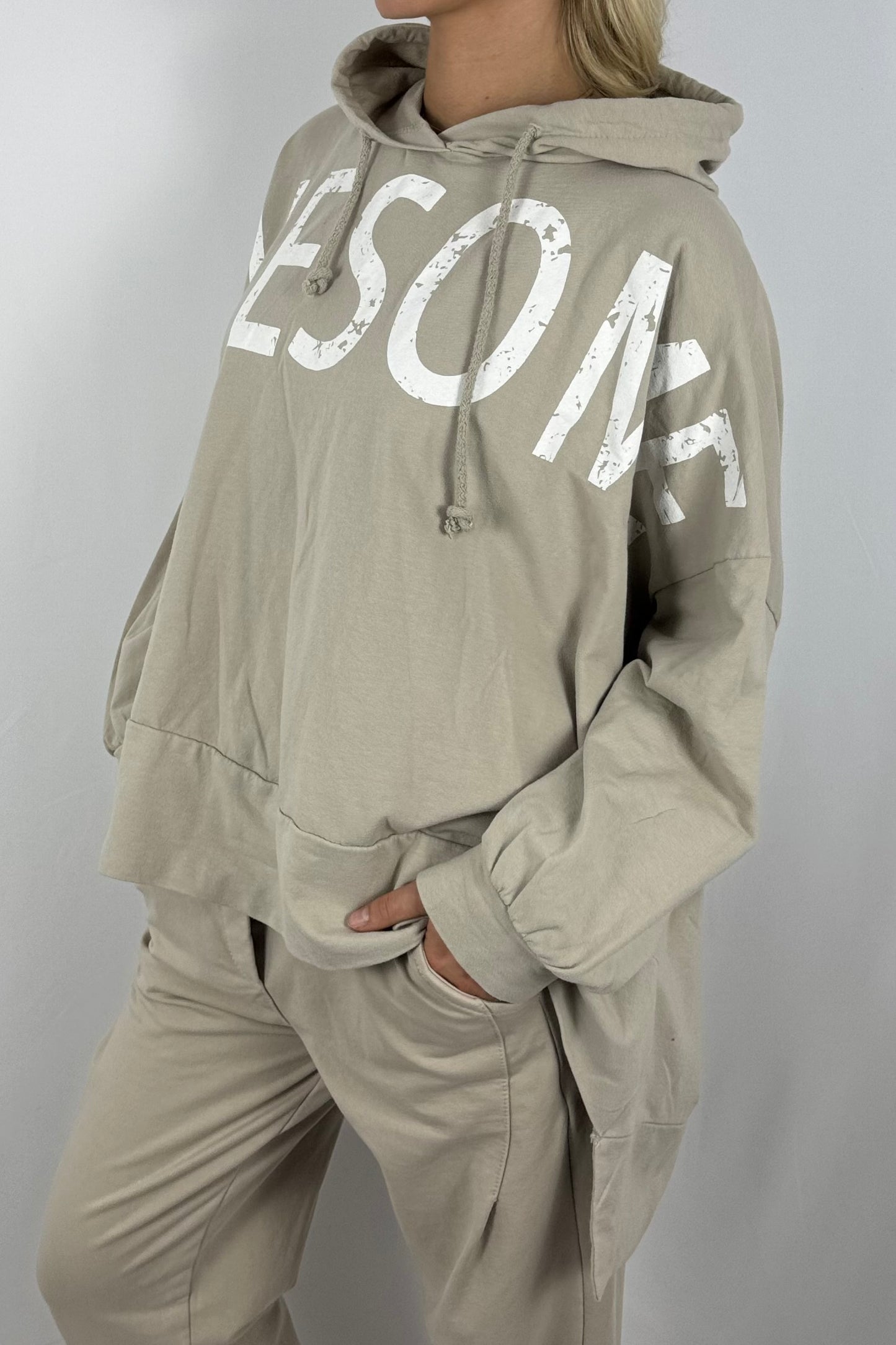 Damen Oversize Hoodie – Awesome Print-Beige