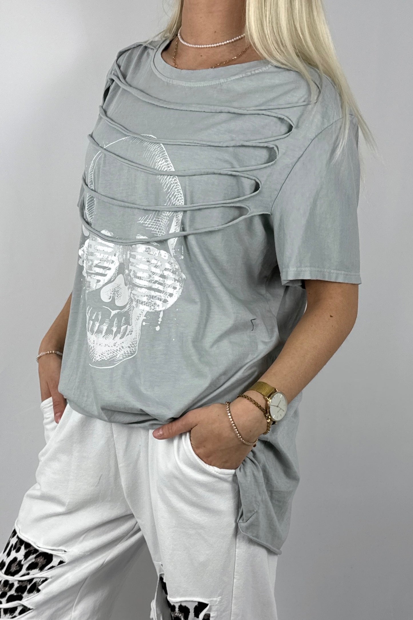 Oversize Shirt mit Skull Print – Moderner Streetstyle-Grau