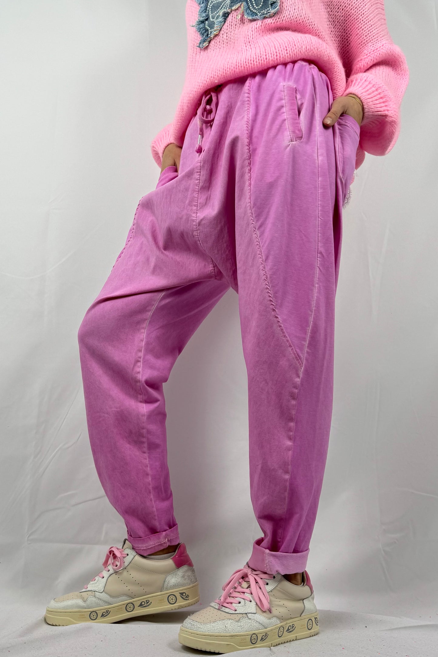 Hose mit elastischem Bund & Kordelzug-B-Pink