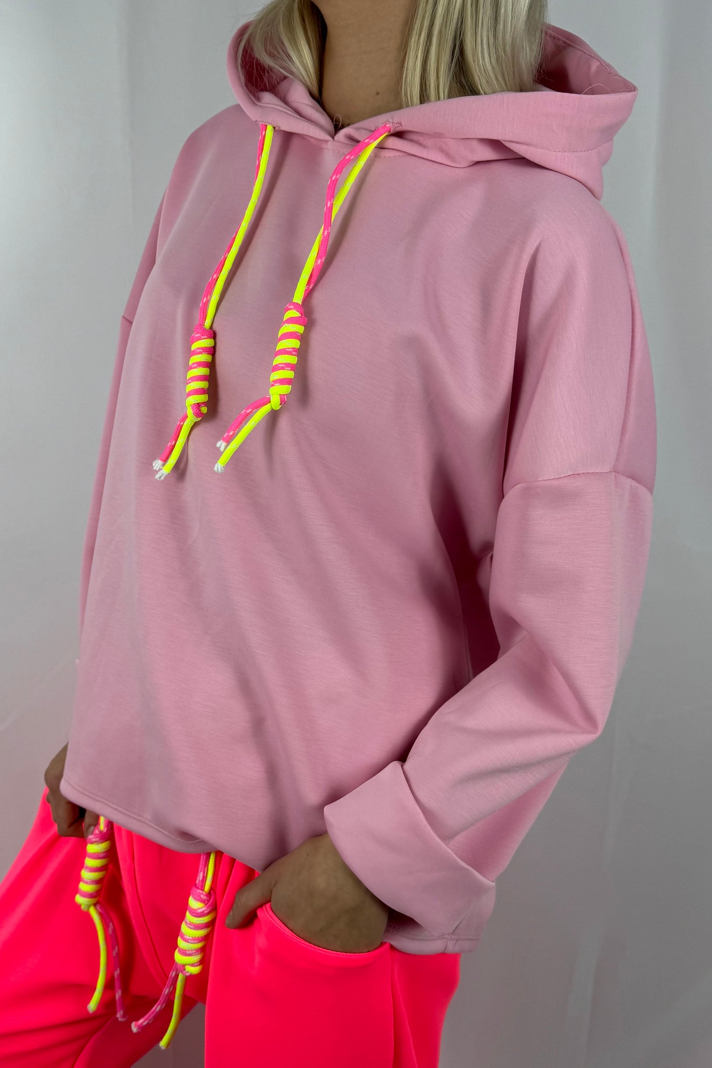 Oversize Hoodie mit Kordel-Detail –Rosa