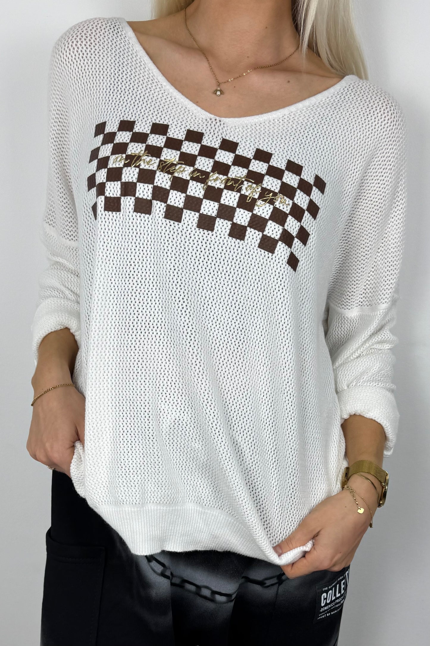 Shirt mit Karomuster-Print –Weiß