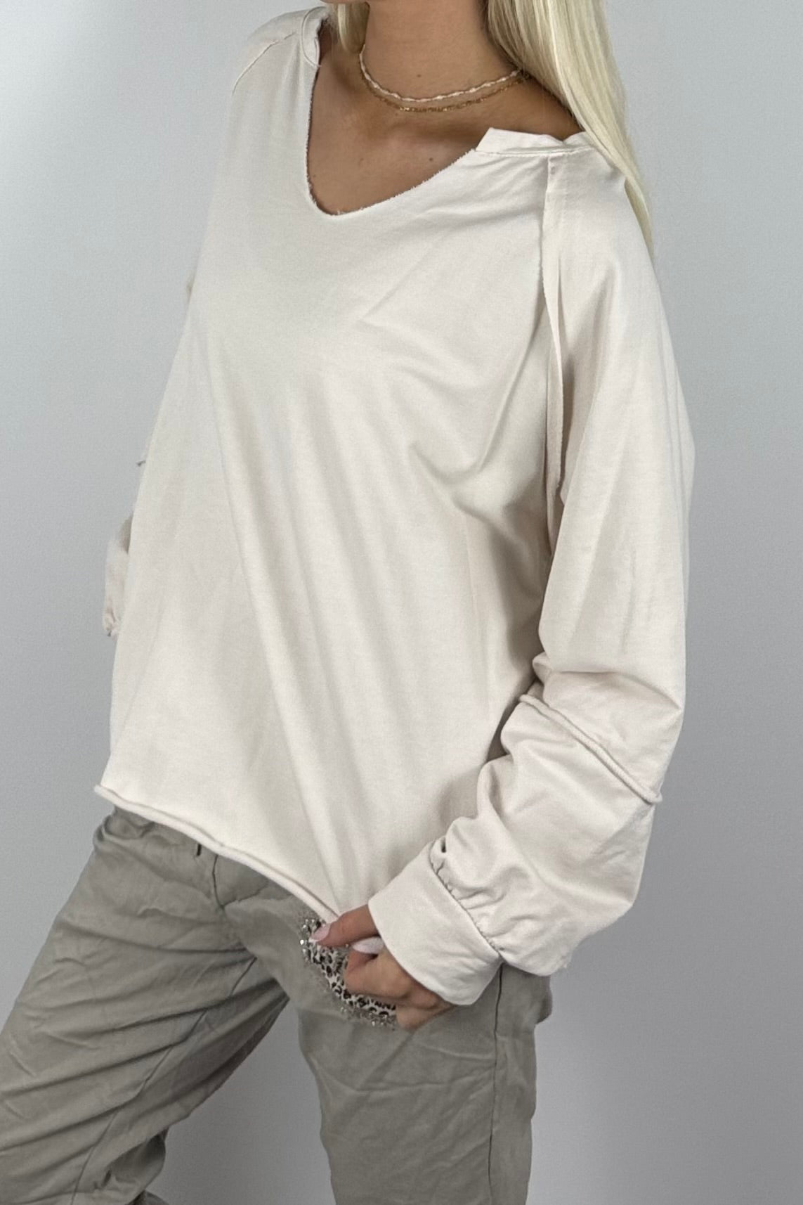 Damen Oversize-Sweatshirt mit V-Ausschnitt-Beige