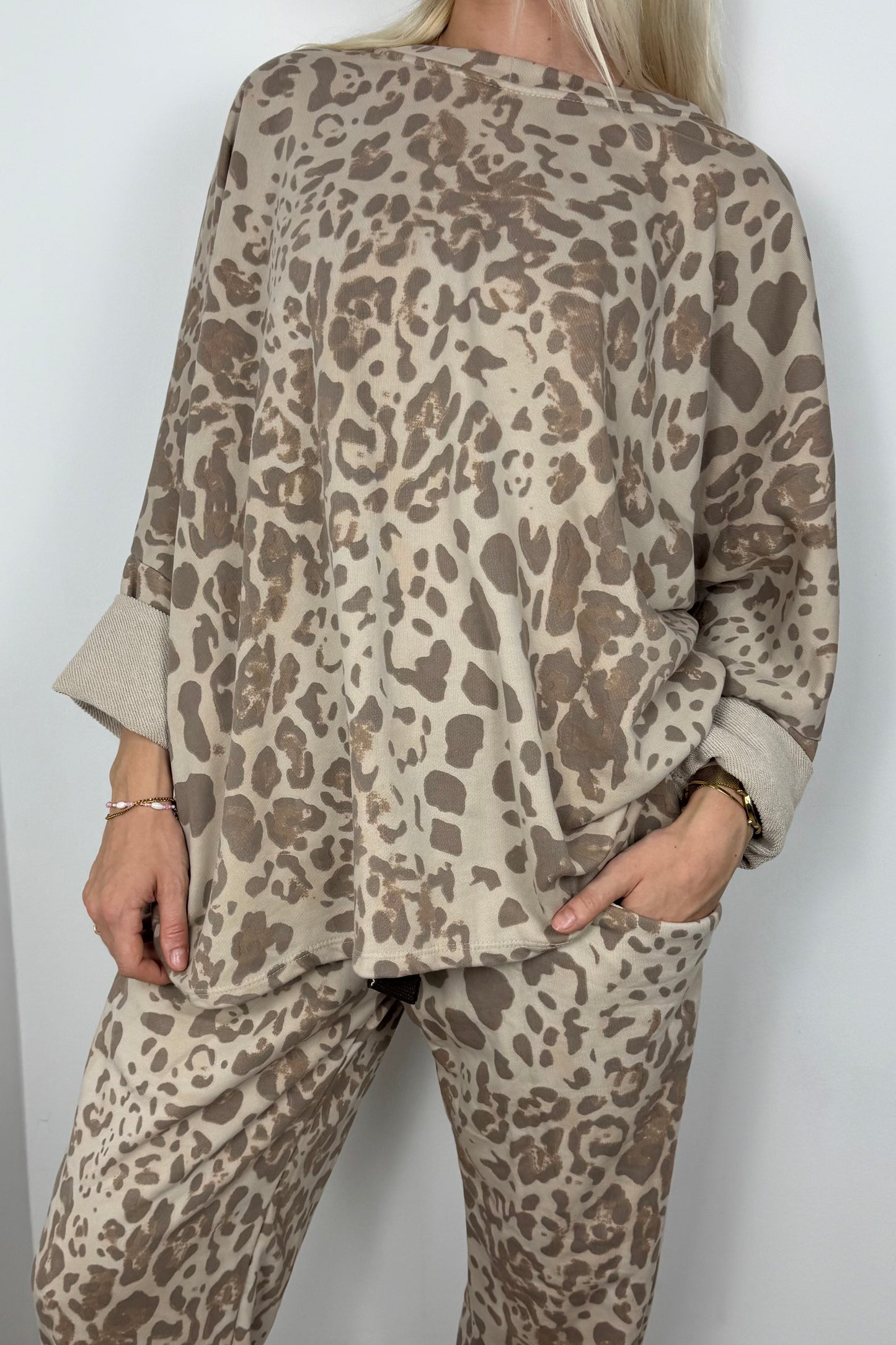 Oversize-Shirt mit Animal-Print-Beige