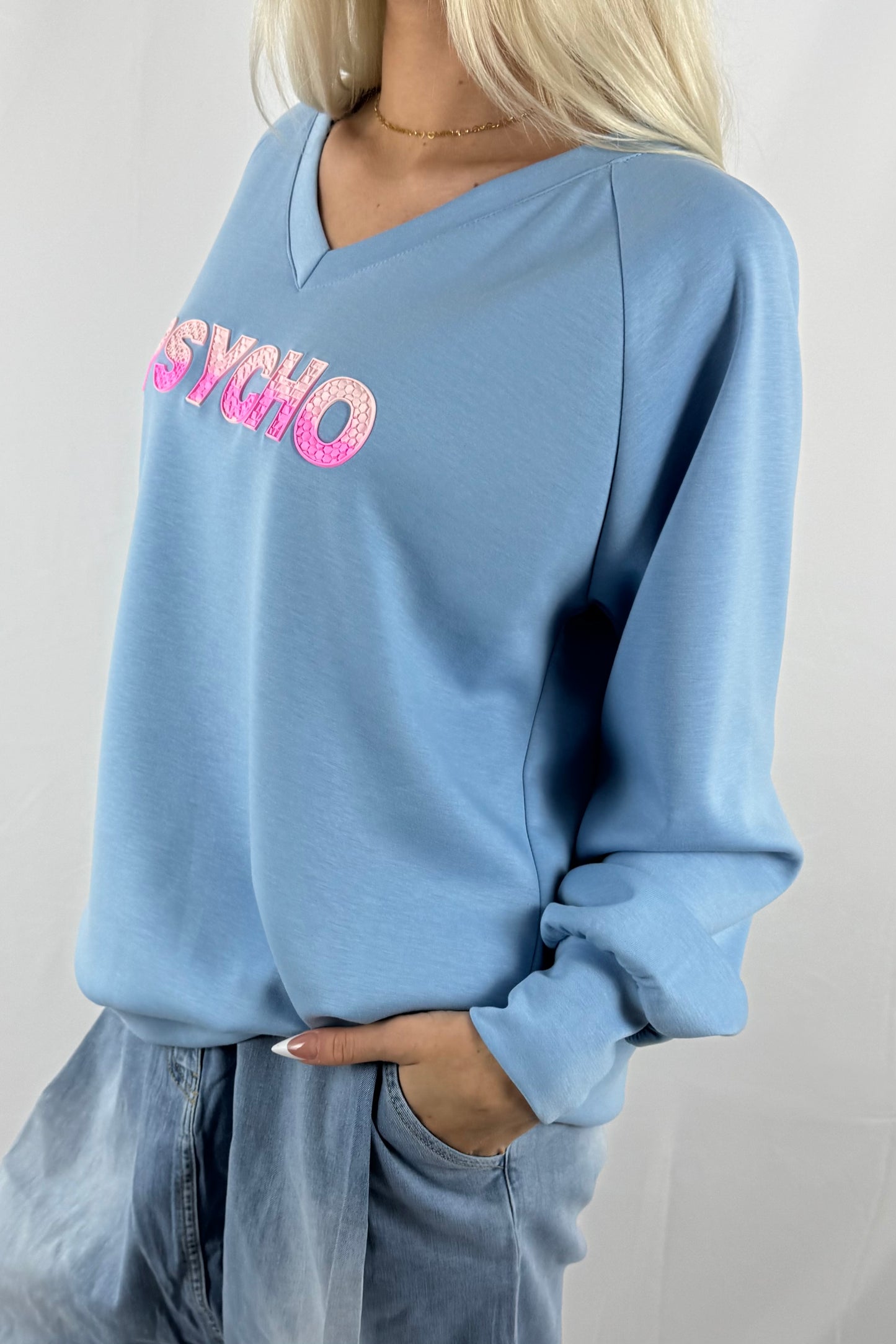 Oversize Sweatshirt mit Statement-Print –Hell Blau