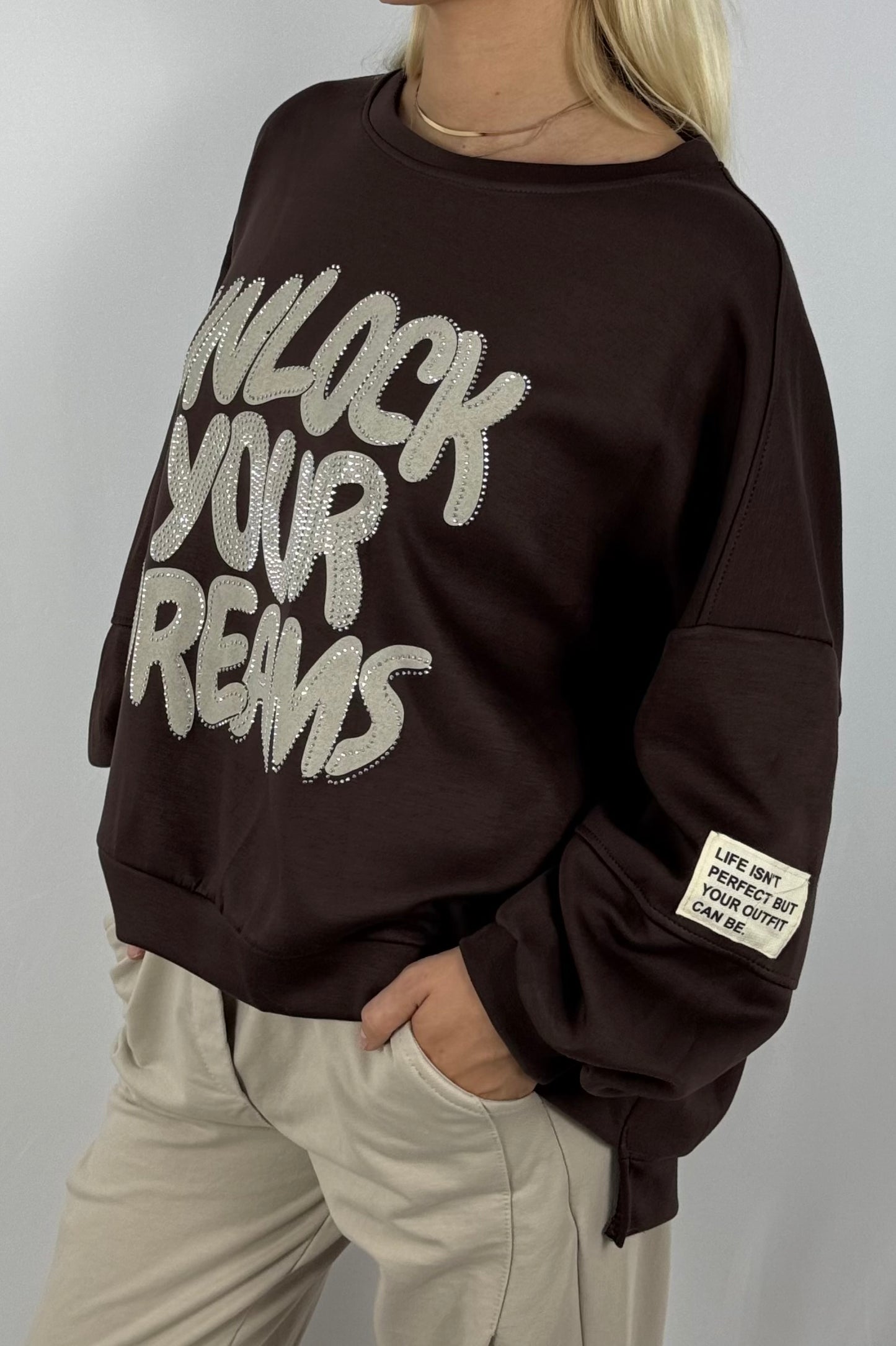 Damen Oversize Sweatshirt – Unlock Your Dreams-Schoko