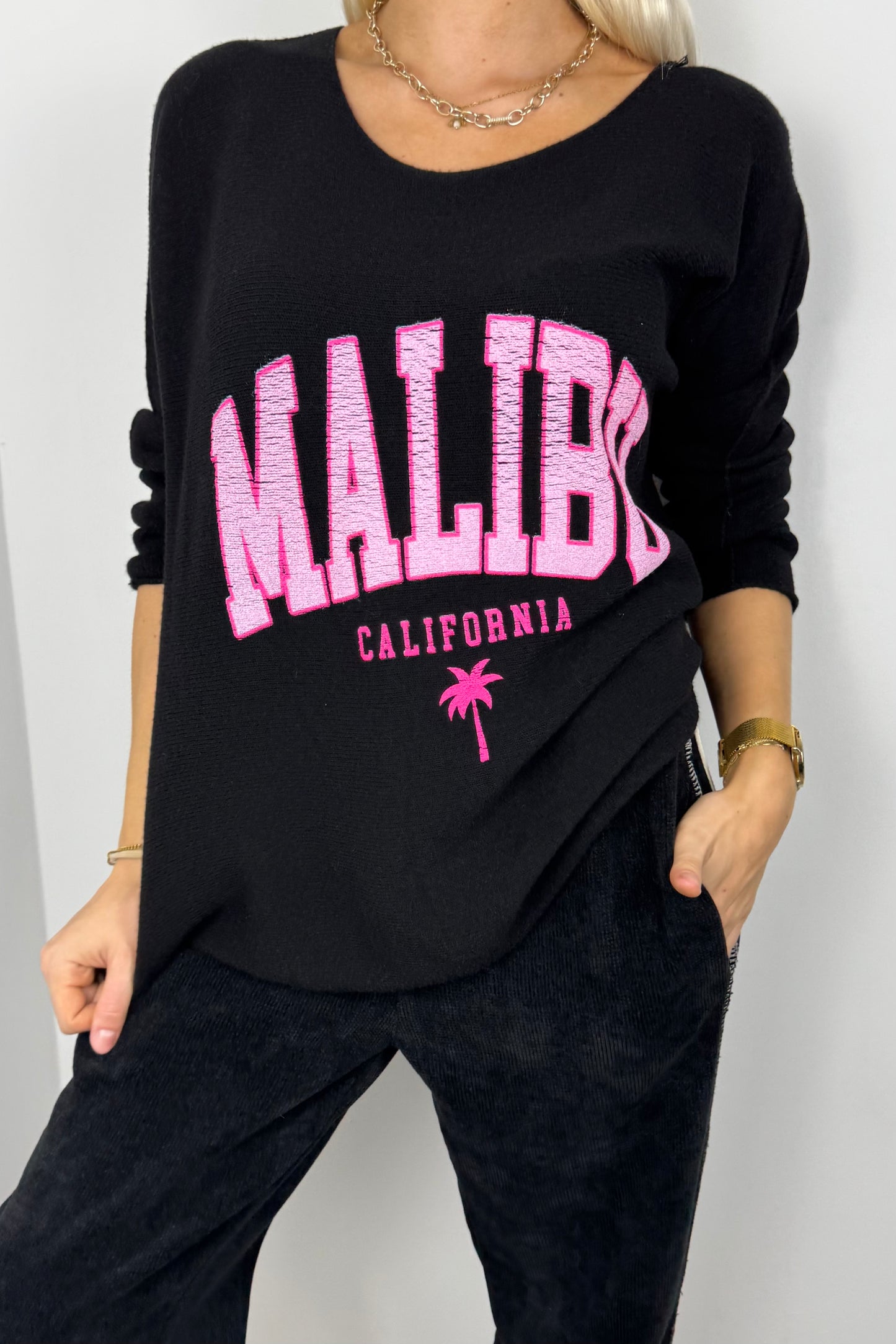 Damen Shirt mit Malibu-Print und lockerem Schnitt-Schwarz