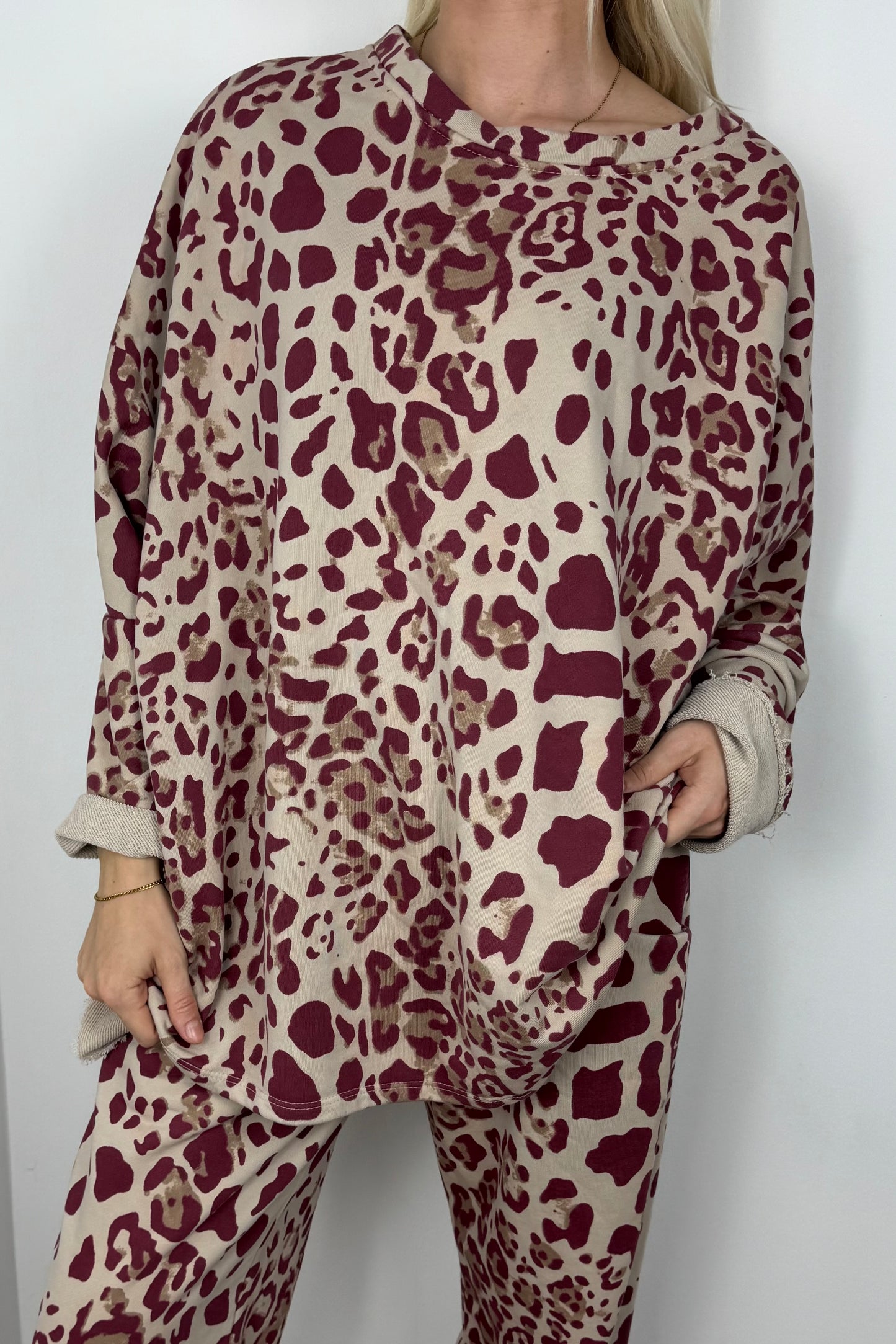 Oversize-Shirt mit Animal-Print-Bordeux