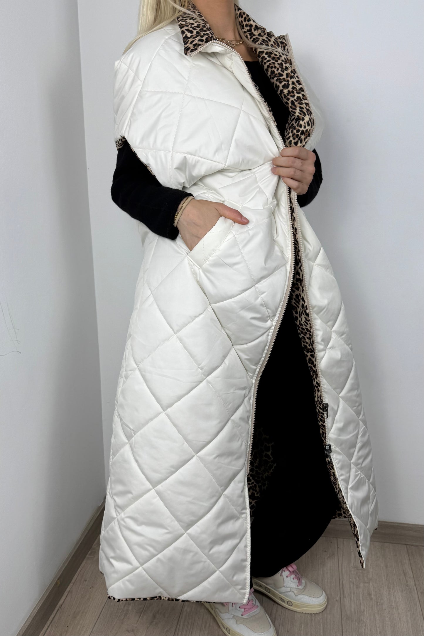 Wende-Steppweste mit trendigem Design-Weiß