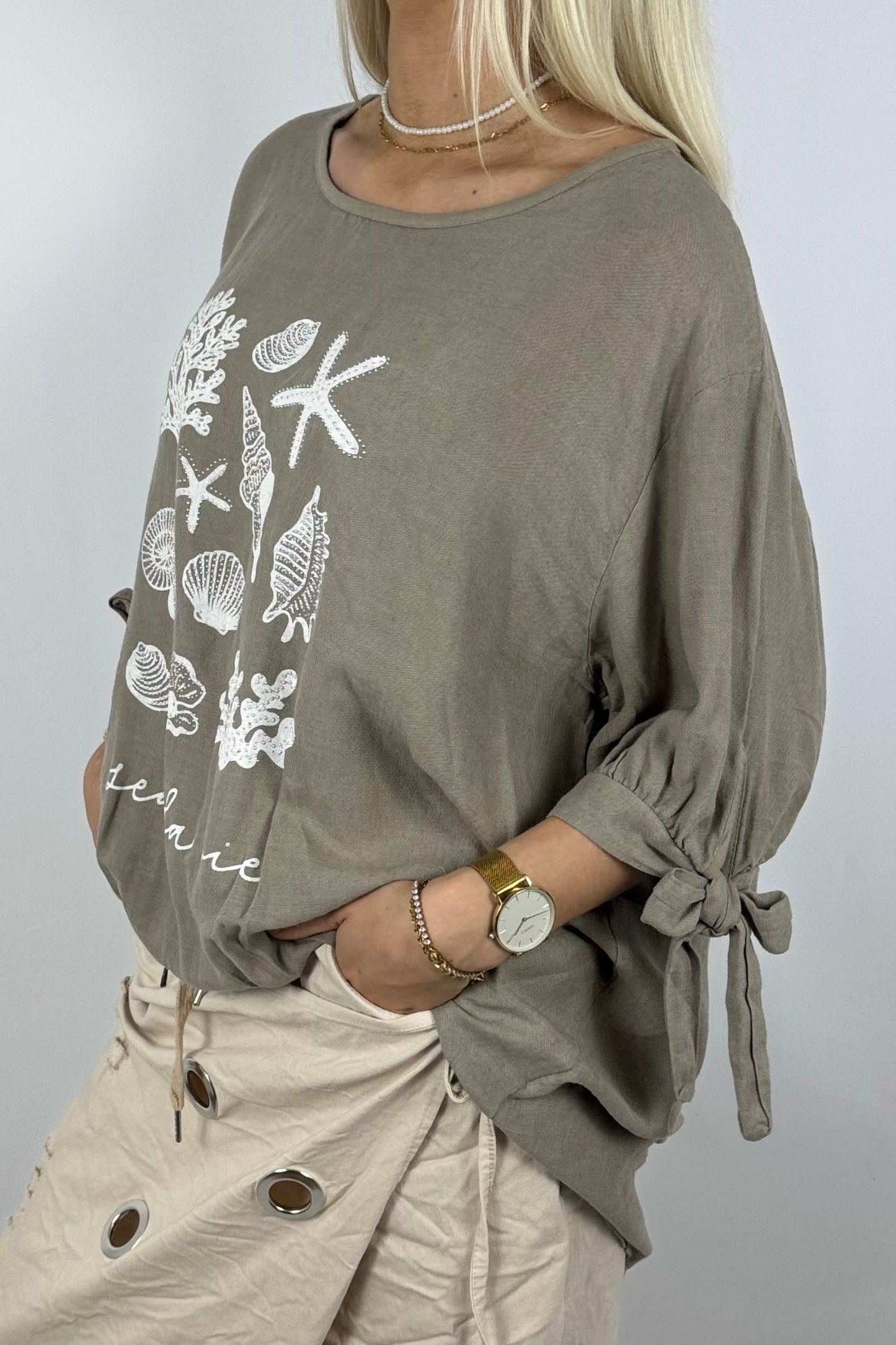 Leinenmix-Shirt „Sea La Vie“-Mud