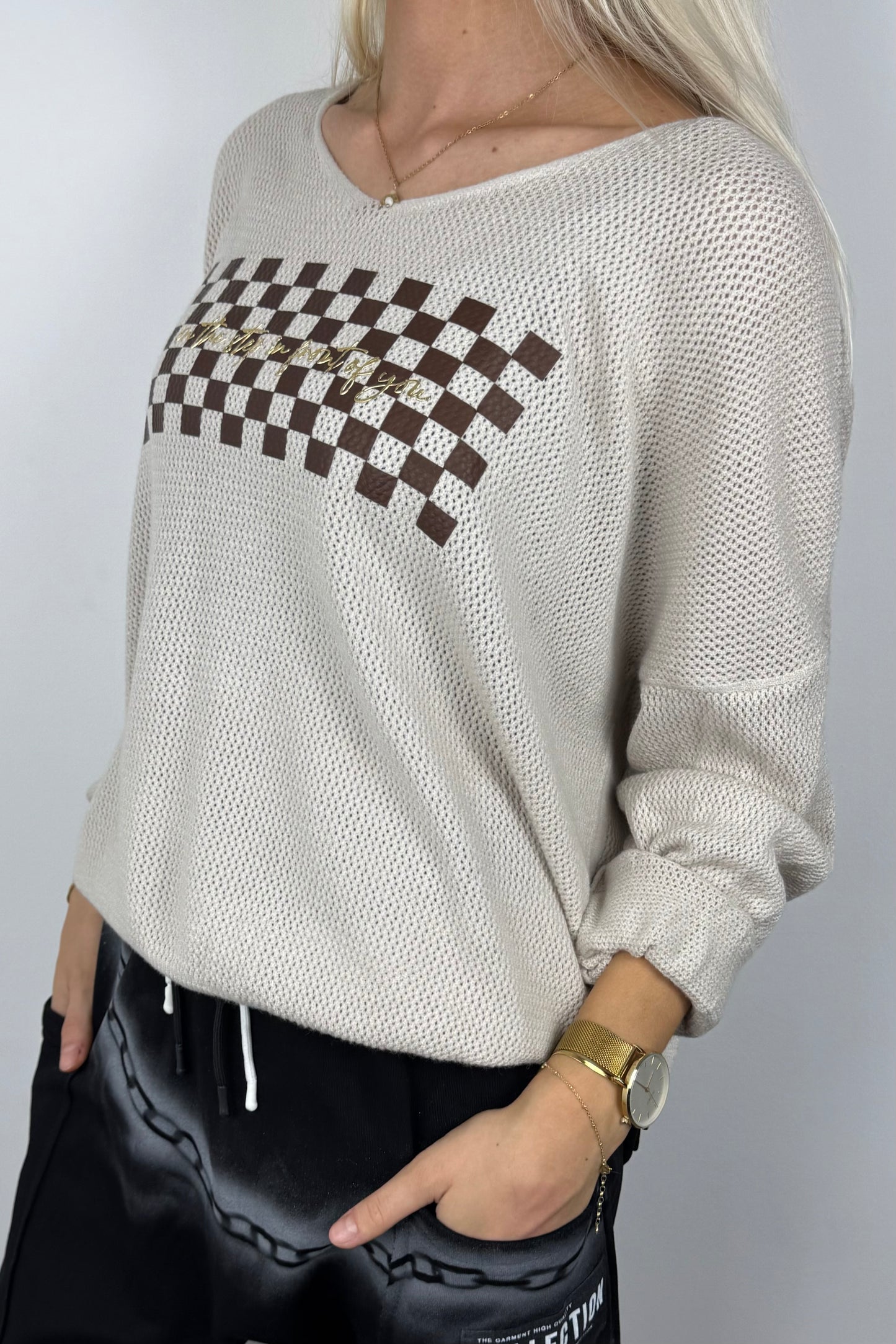 Shirt mit Karomuster-Print –Beige