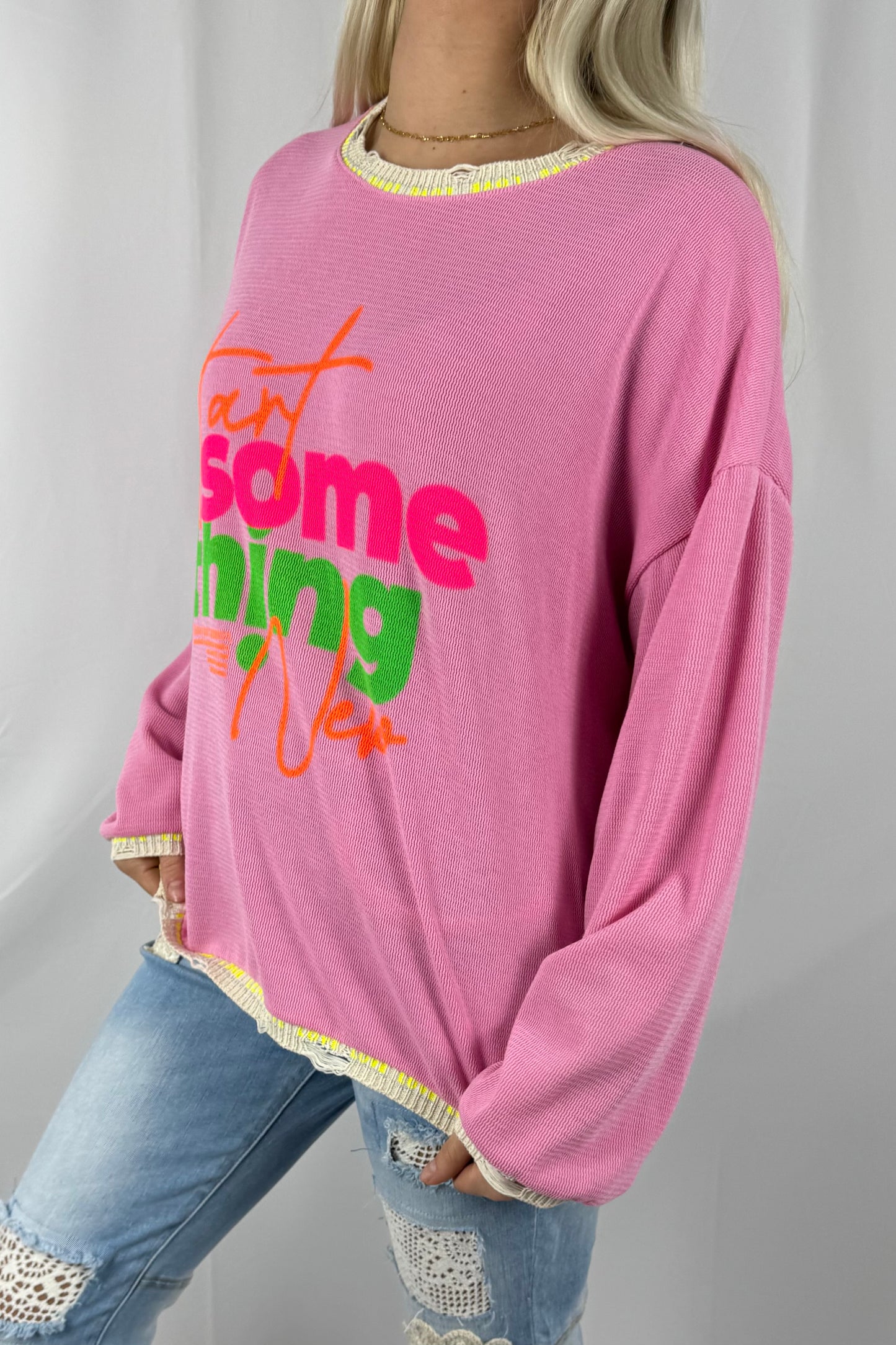 Oversize Shirt mit Schriftzug „Start Something New“-B-PInk