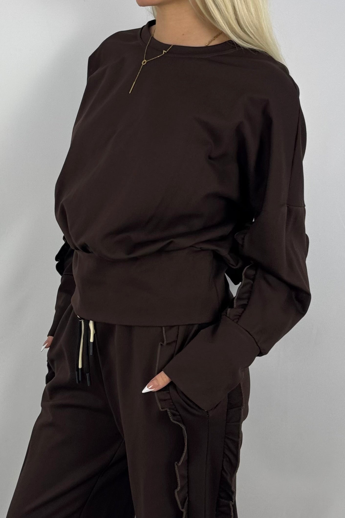 Sweatshirt mit Rüschen-Details-Schoko