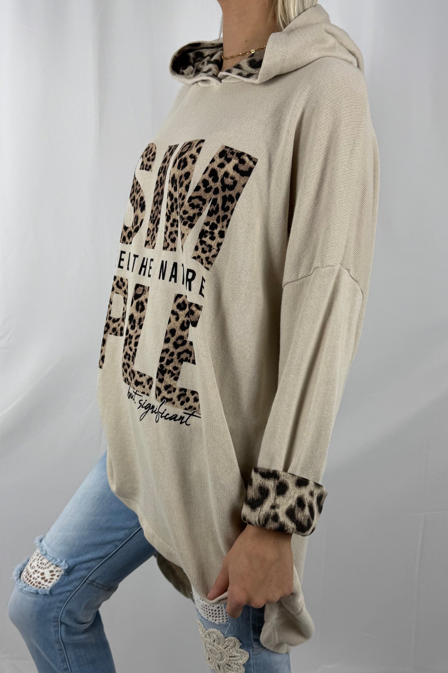 Oversize Hoodie mit Print-Beige