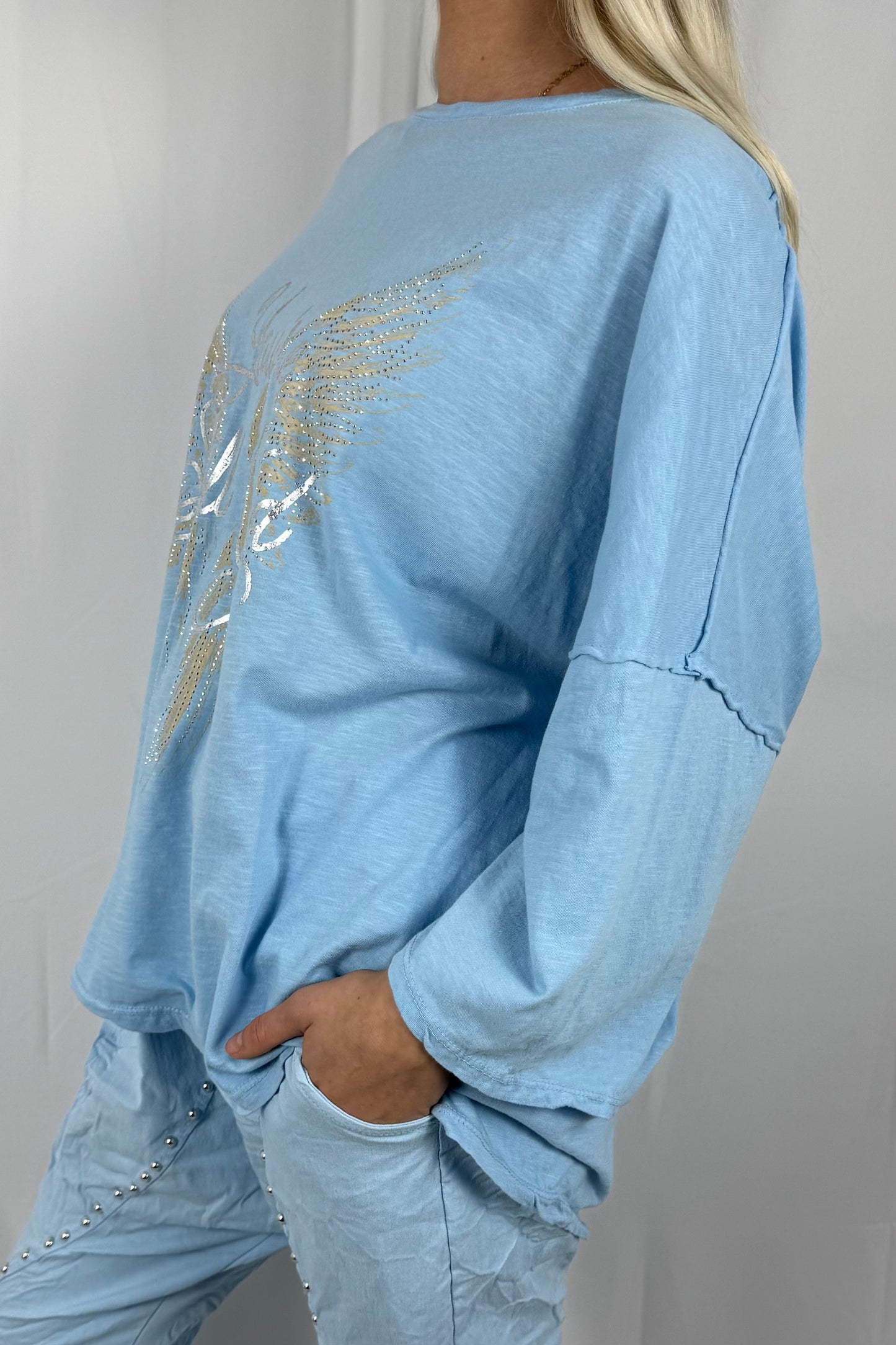 Damen Oversize Shirt mit You’re Still Good Print-Hellblau