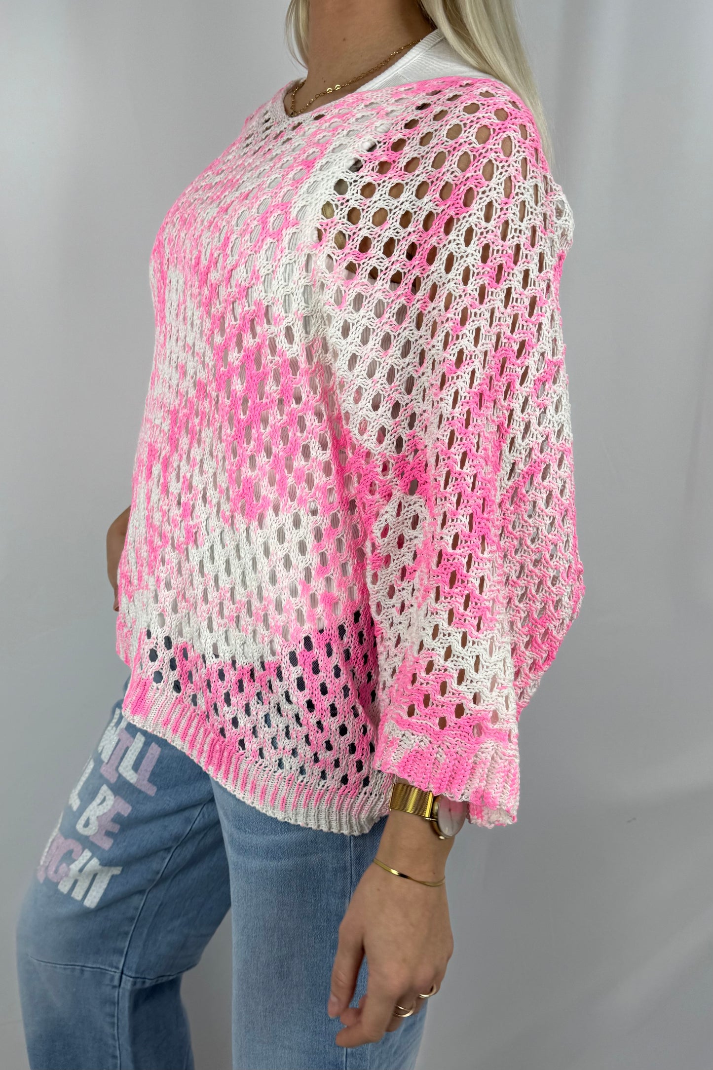 Damen Strick Shirt mit V Ausschnitt-Pink