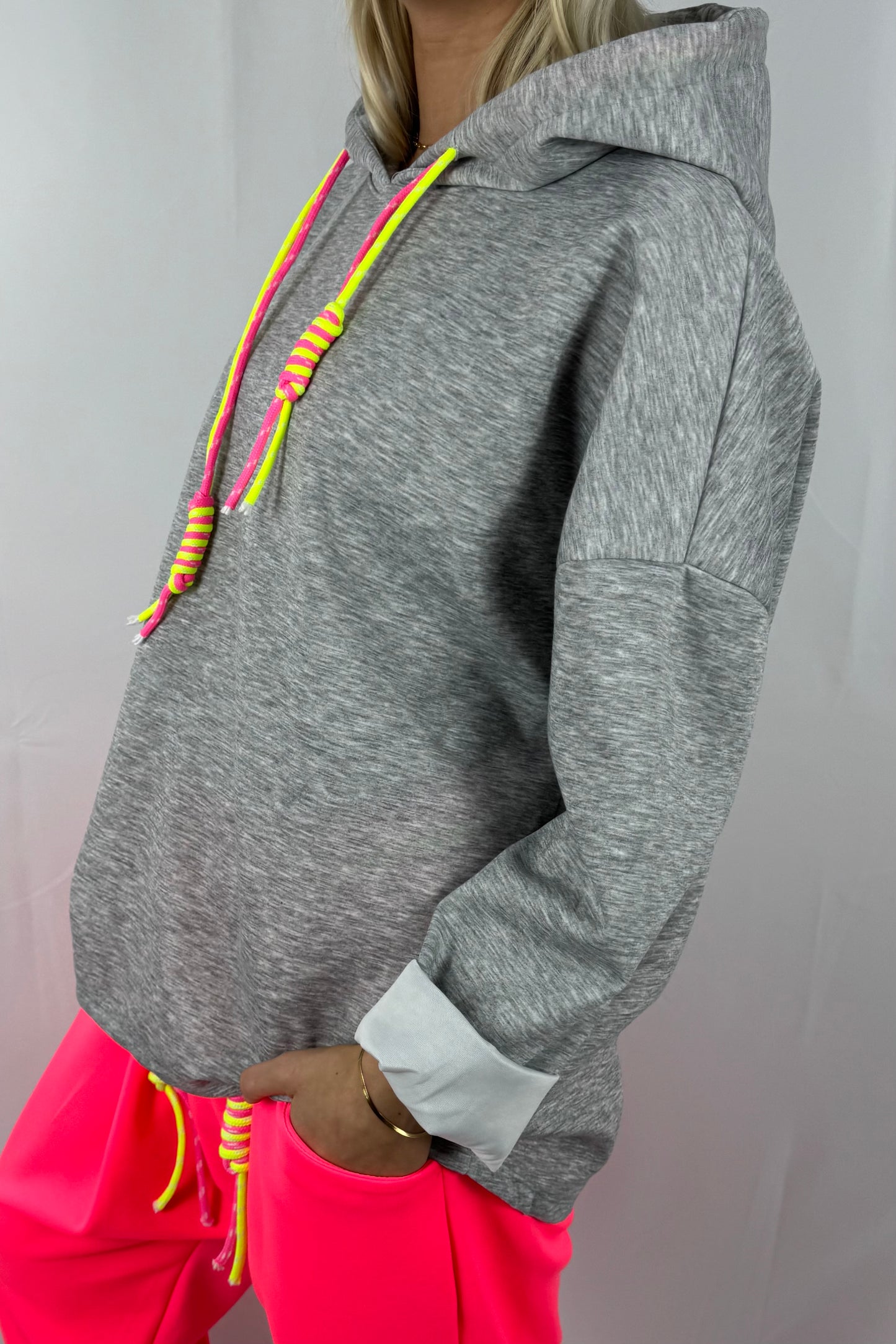 Oversize Hoodie mit Kordel-Detail –Grau