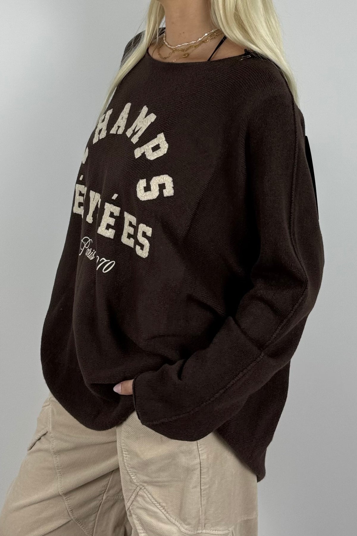 CHAMPS ÉLYSÉES Sweatshirt / Feinstrick-Pullover-Coffee