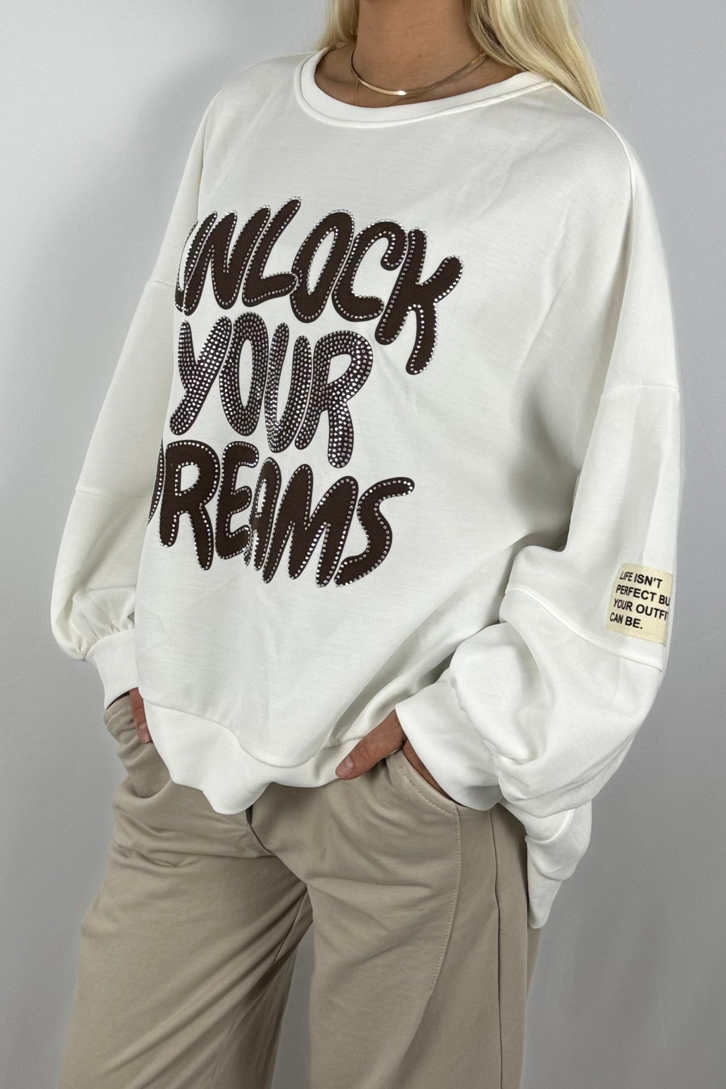 Damen Oversize Sweatshirt – Unlock Your Dreams-Weiß