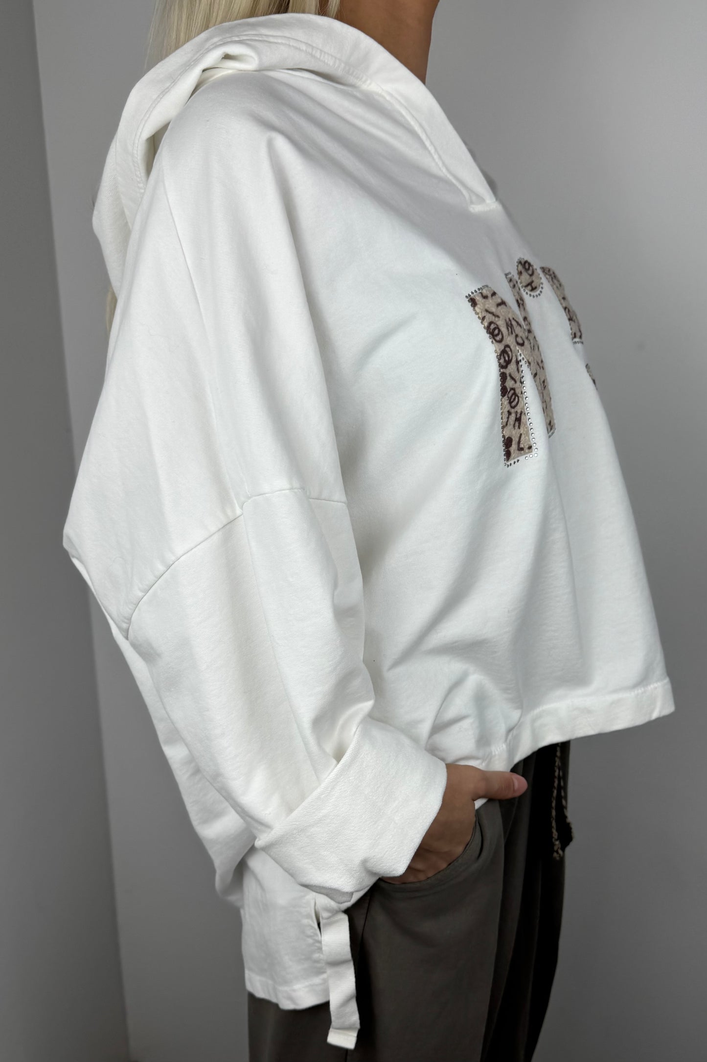 Hoodie mit Print-Detail und Bindeband-Weiß