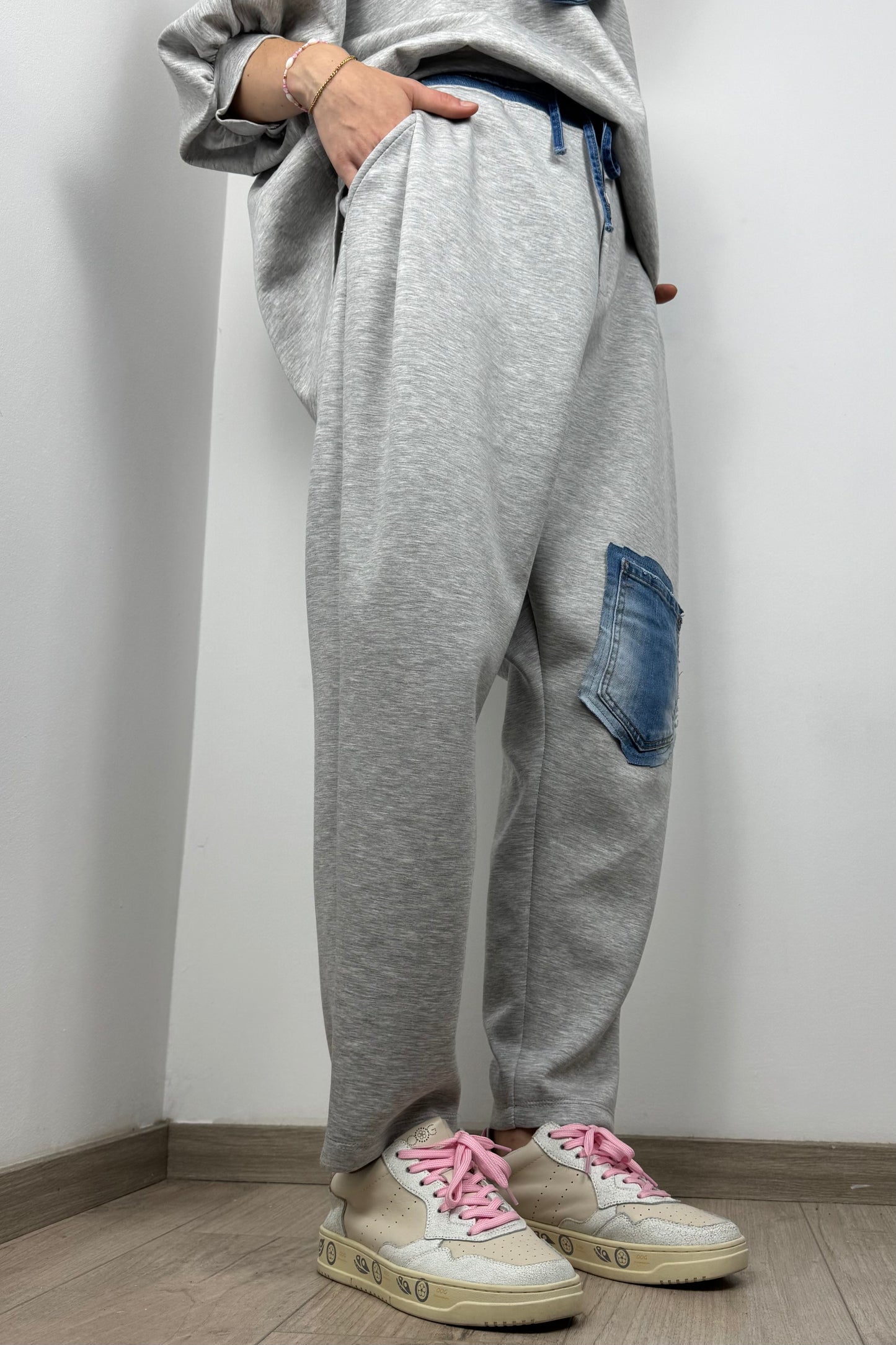 Stylische Hose mit Denim-Details und Komfort-Bund-Grau
