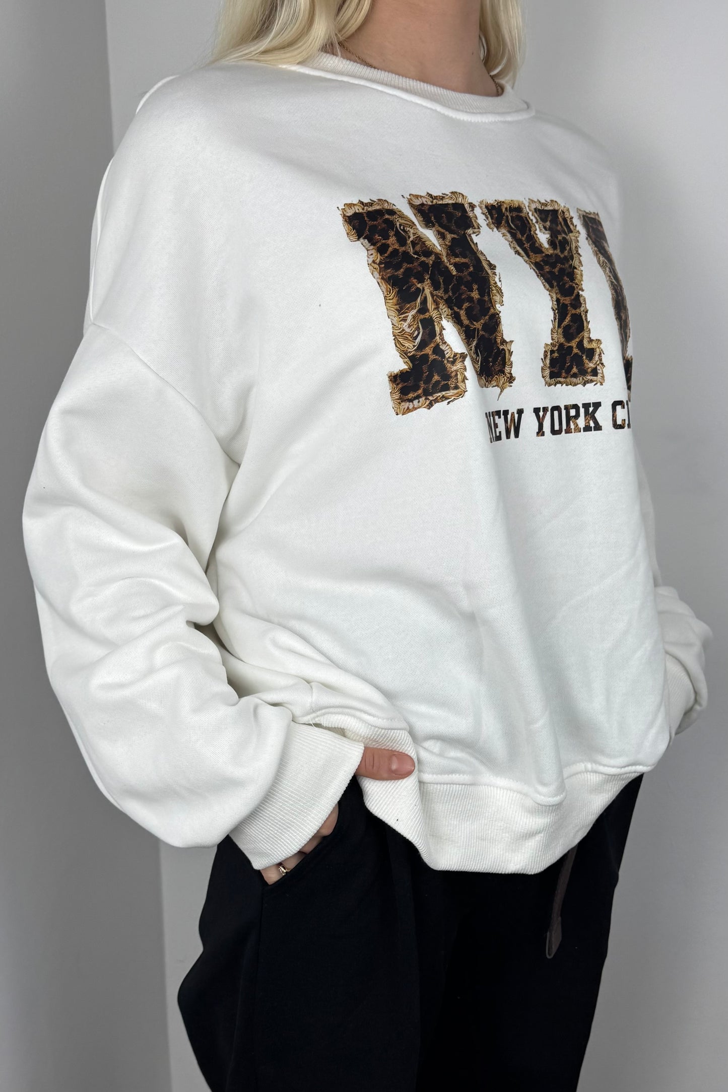 Sweatshirt mit NYC-Applikation-Weiß