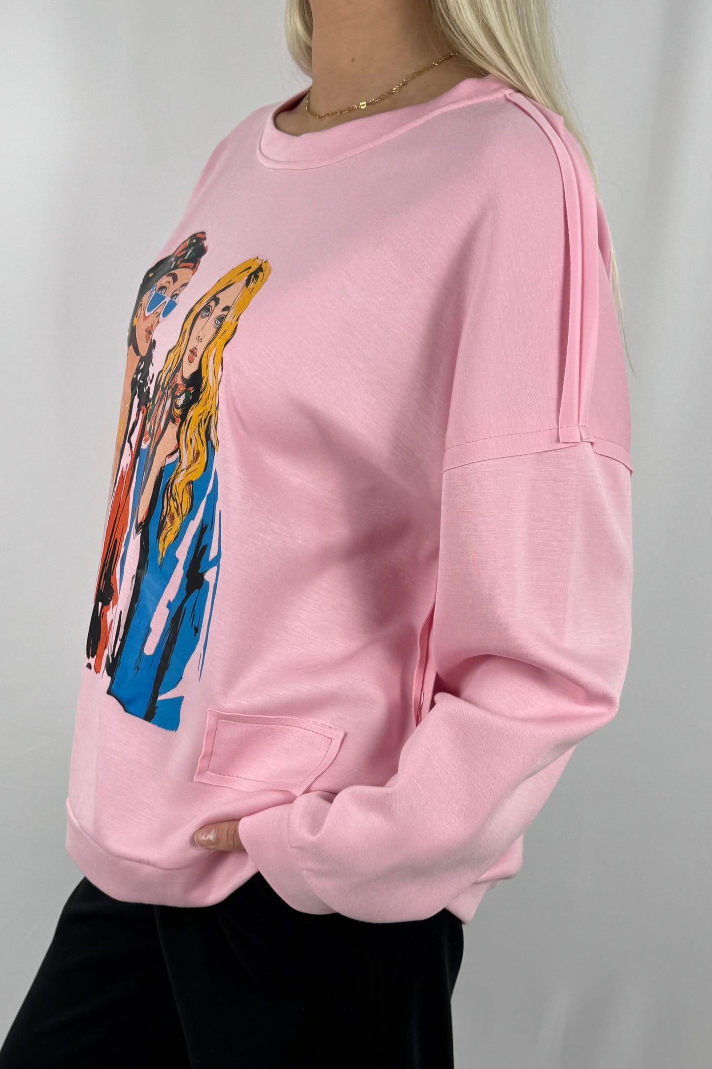 Oversize Damen Sweatshirt mit Fashion Print-Rosa