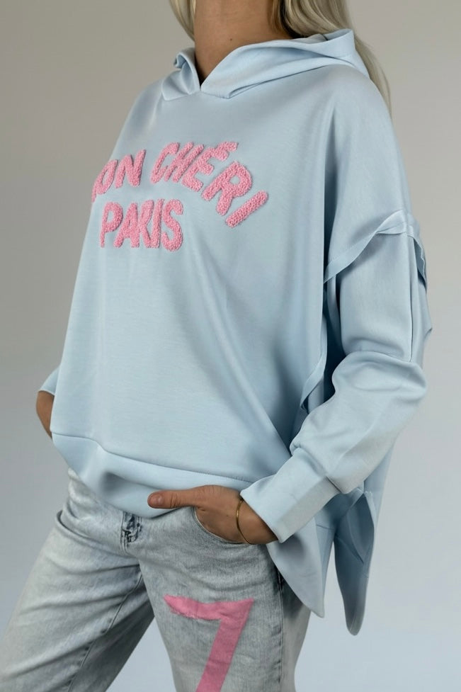 Oversize Hoodie „Mon Chéri Paris“-Hellblau