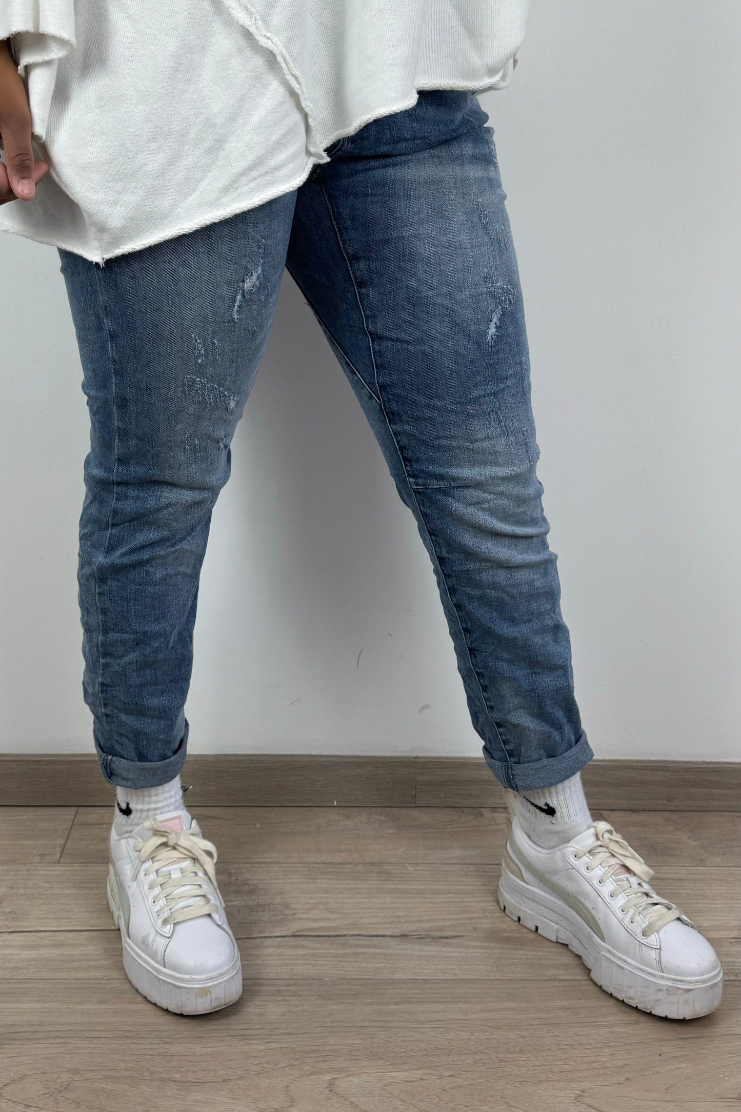 Stretch-Damenjeans mit Kordelzug – sportlich & bequem