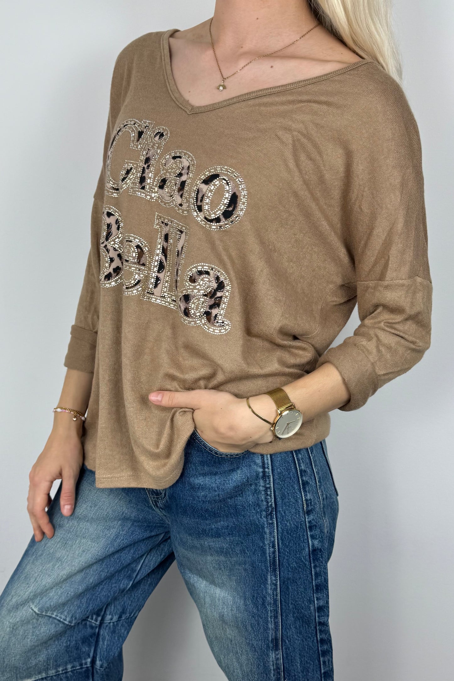 Shirt mit „Ciao Bella“ Print-Cammel