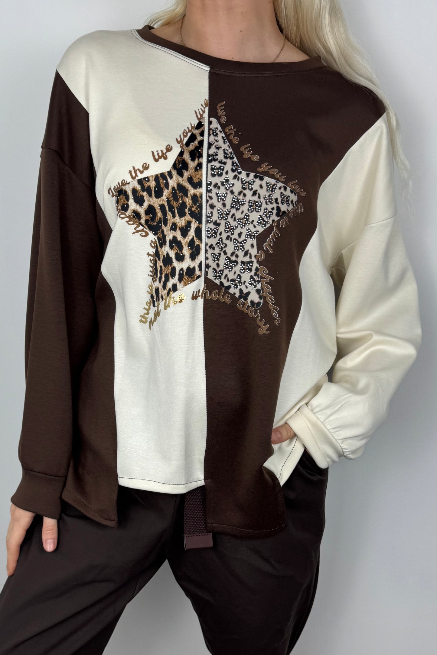 Langarmshirt mit Stern-Applikation-Choco