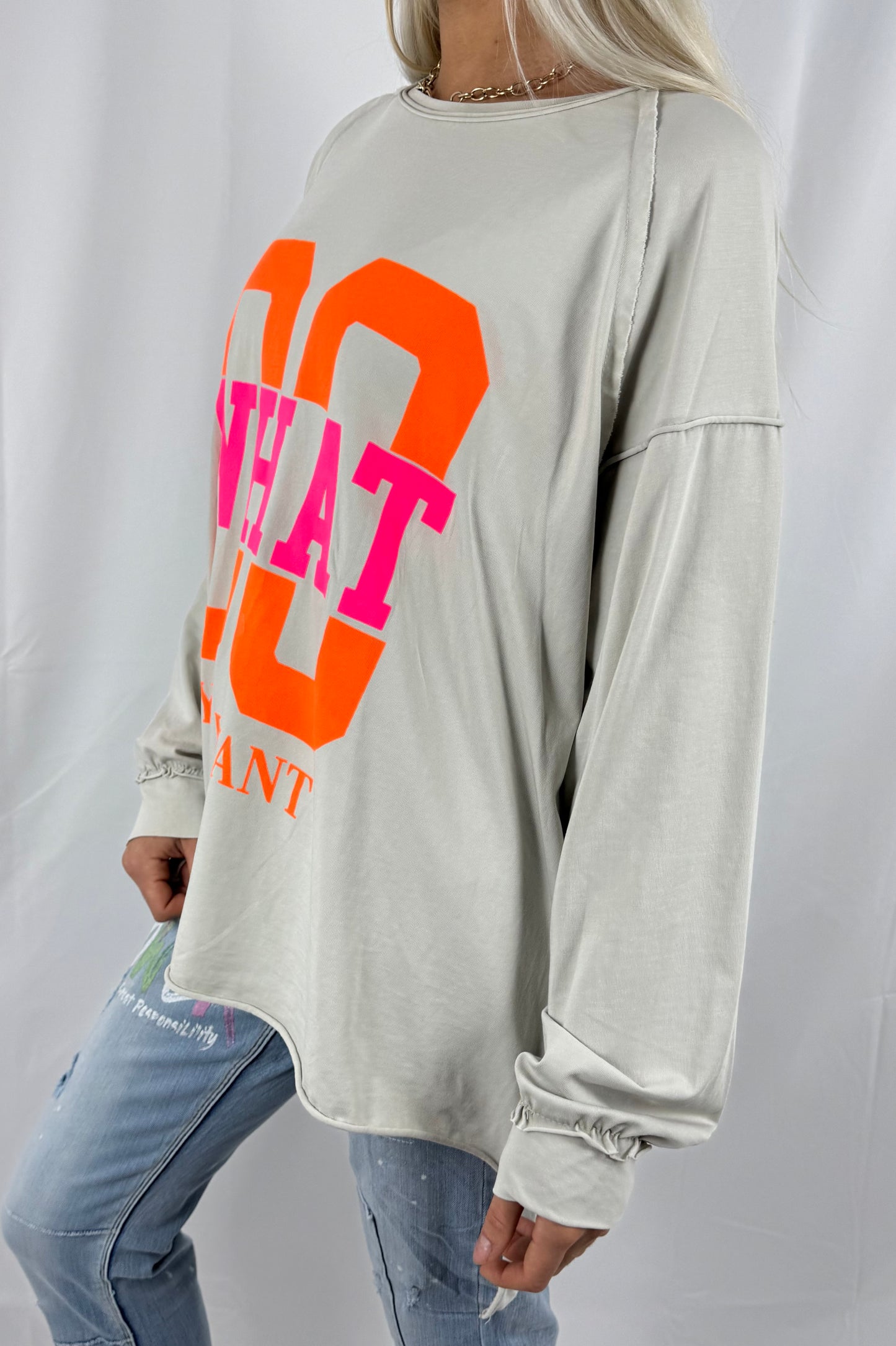 Shirt mit „DO WHAT YOU WANT“ Statement-Print-Beige