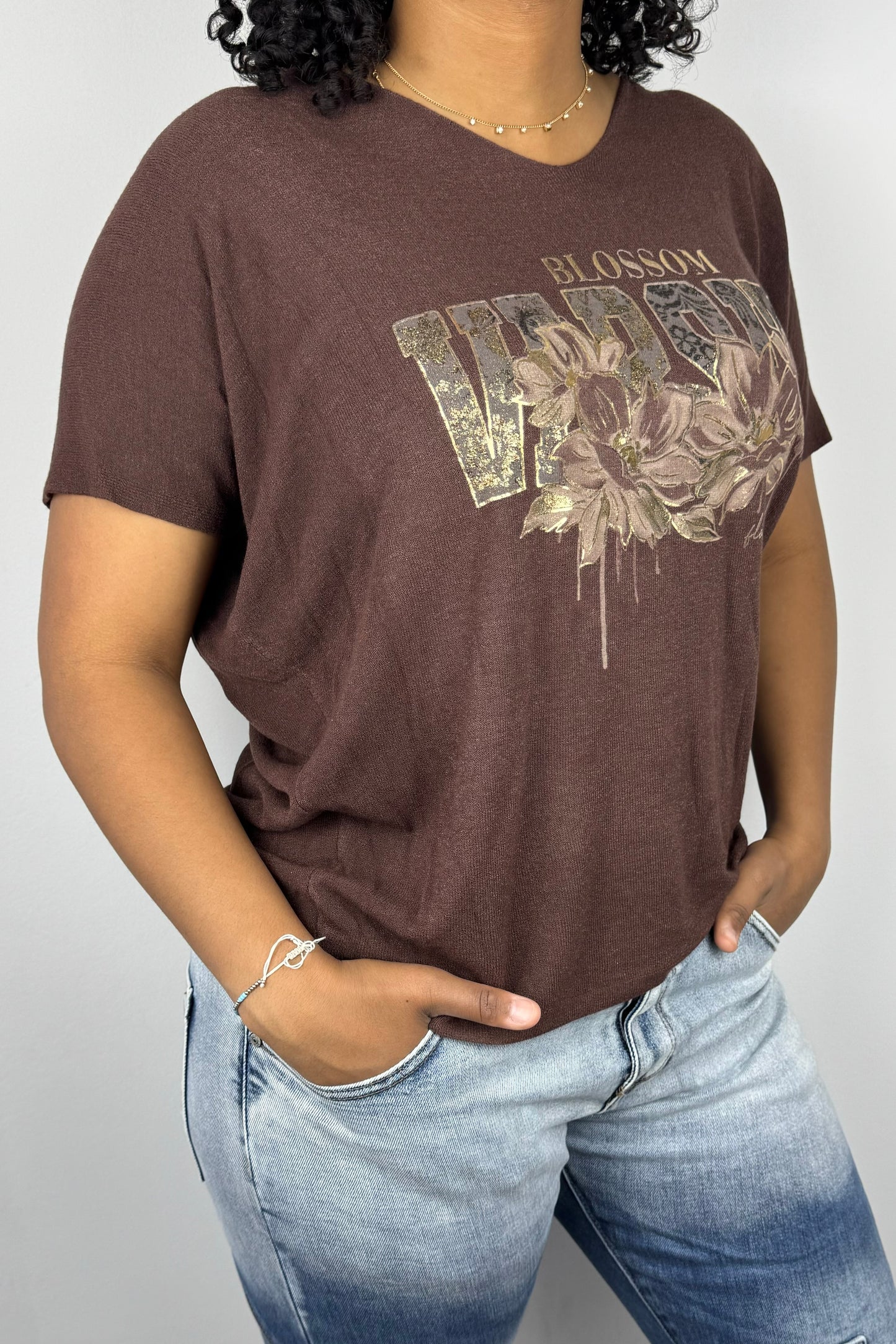 Oversized Shirt mit „Blossom Harmony“-Print und Blumenmotiv-Choco