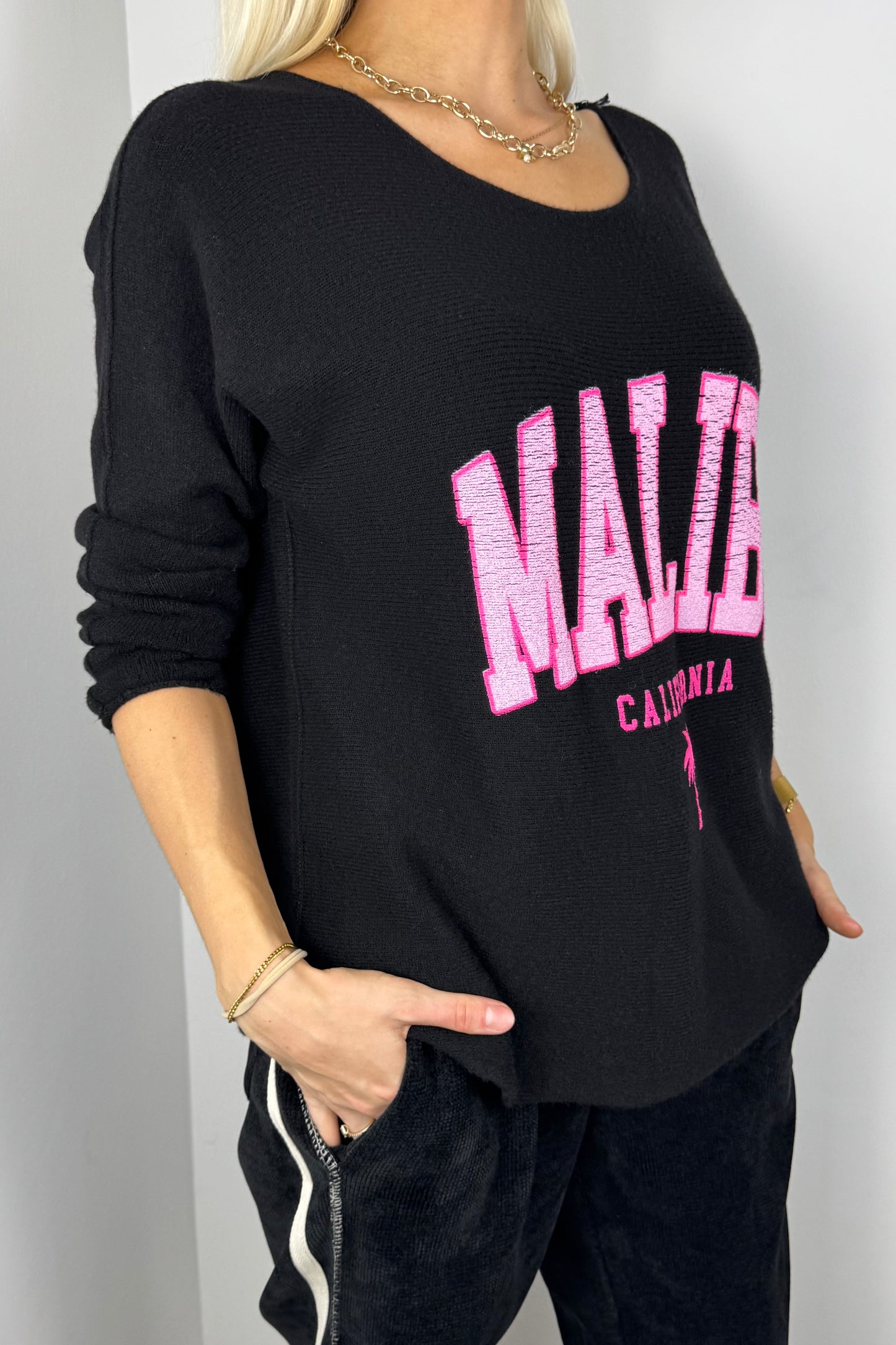Damen Shirt mit Malibu-Print und lockerem Schnitt-Schwarz