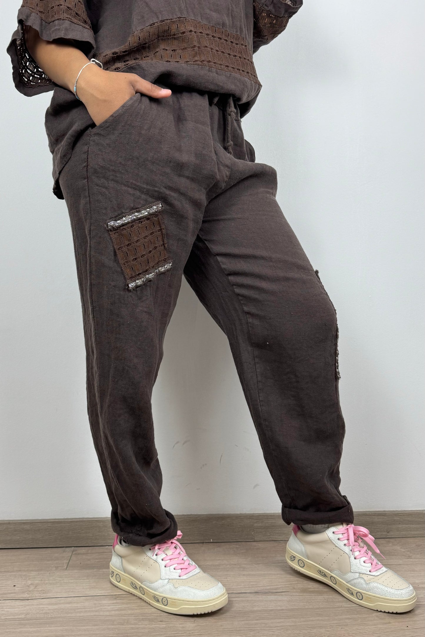 Leinenhose mit Ziertaschen – Einheitsgröße – 100% Leinen