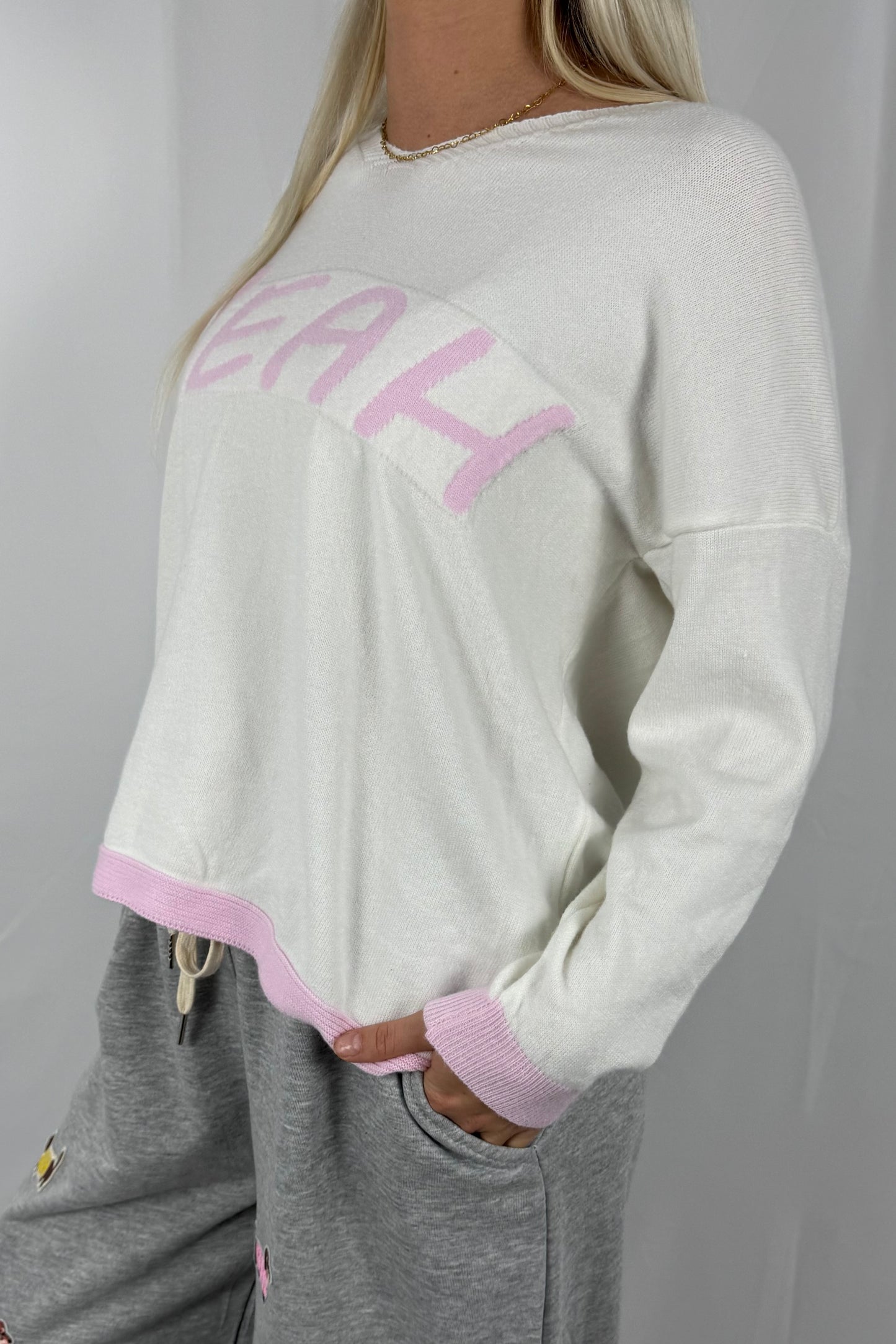 Damen Strickshirt „YEAH“-Rosa