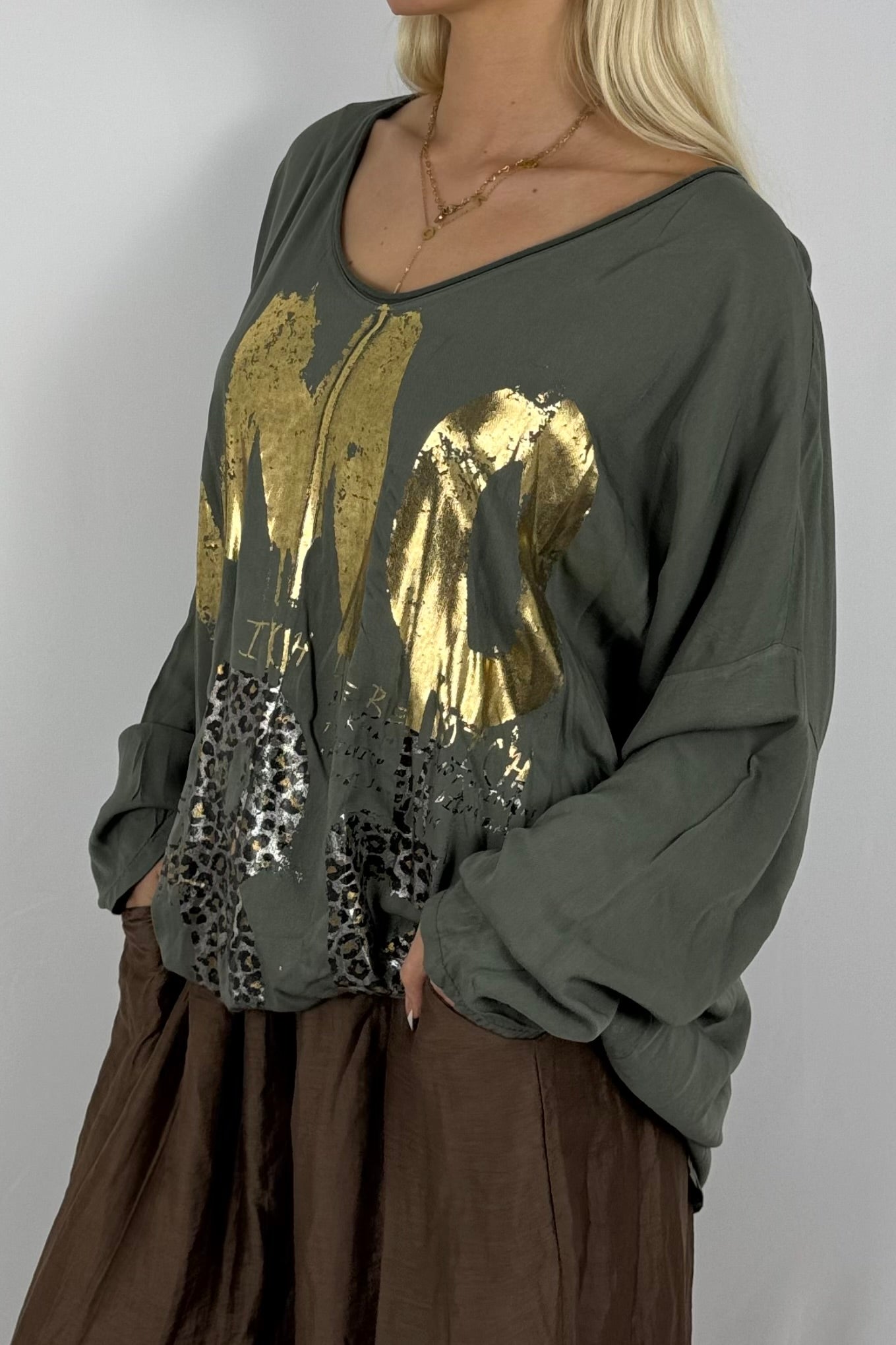 Oversize-Shirt mit Statement-Print-Khaki