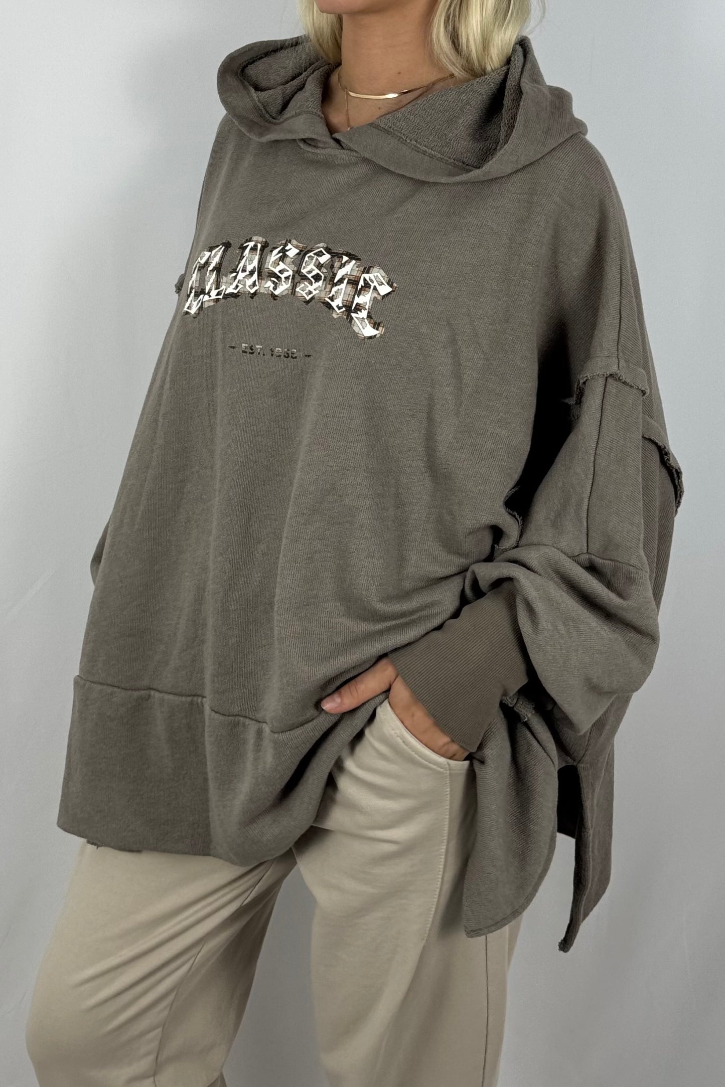 Damen Oversize Hoodie – Classic Print-Mud