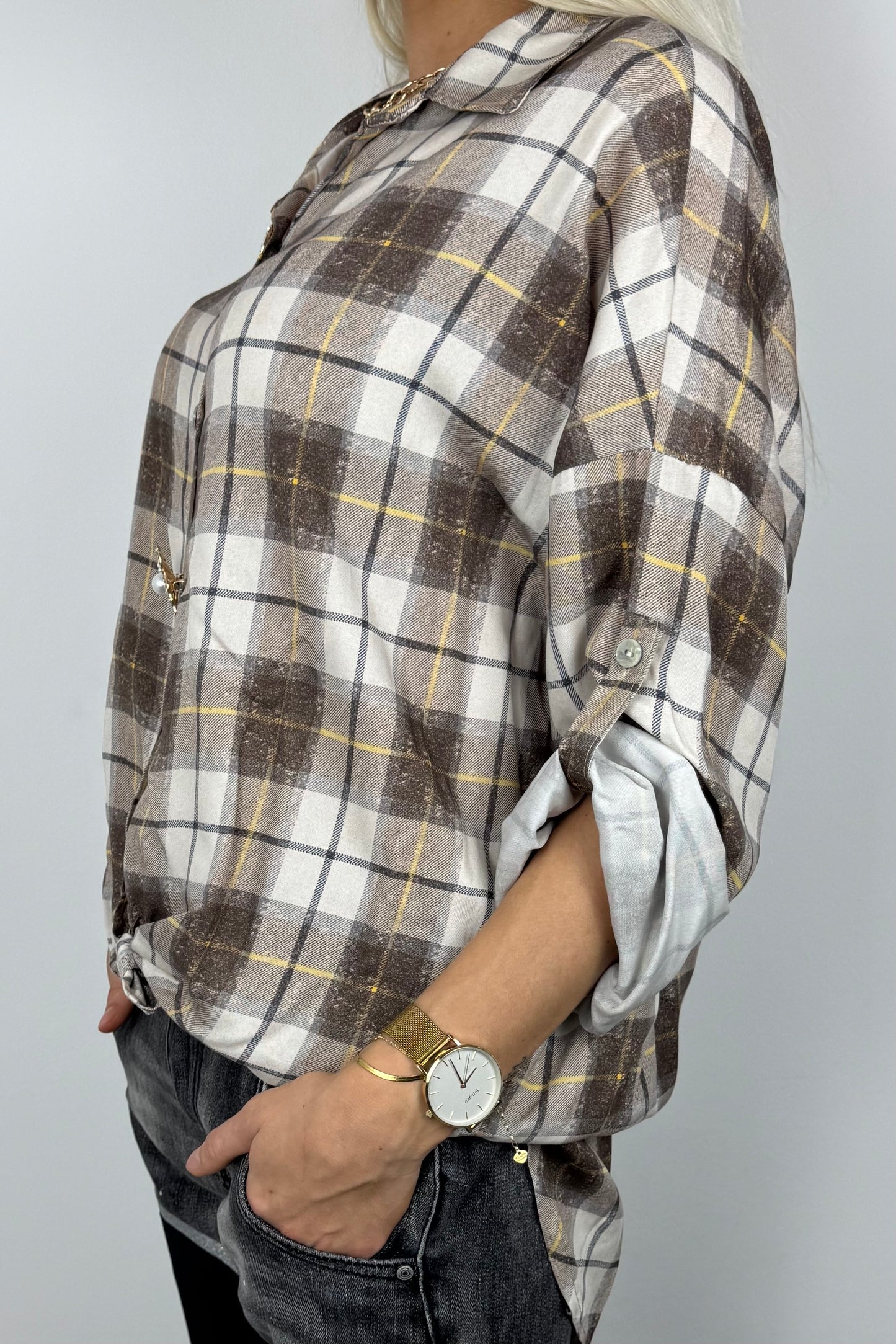 Leichte Karobluse mit Knotendetail – Choco