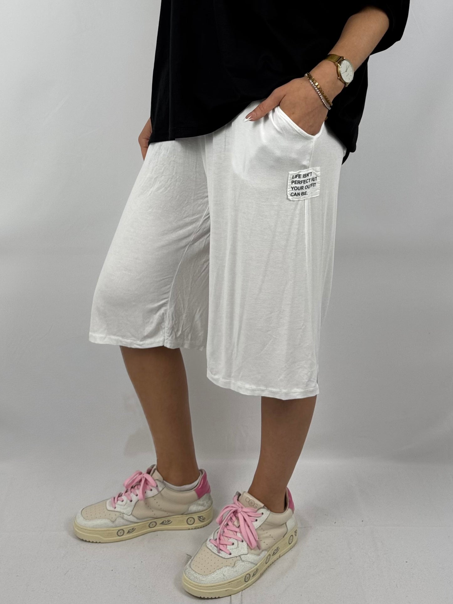 Jersey-Shorts mit Statement-Tasche-Weiß