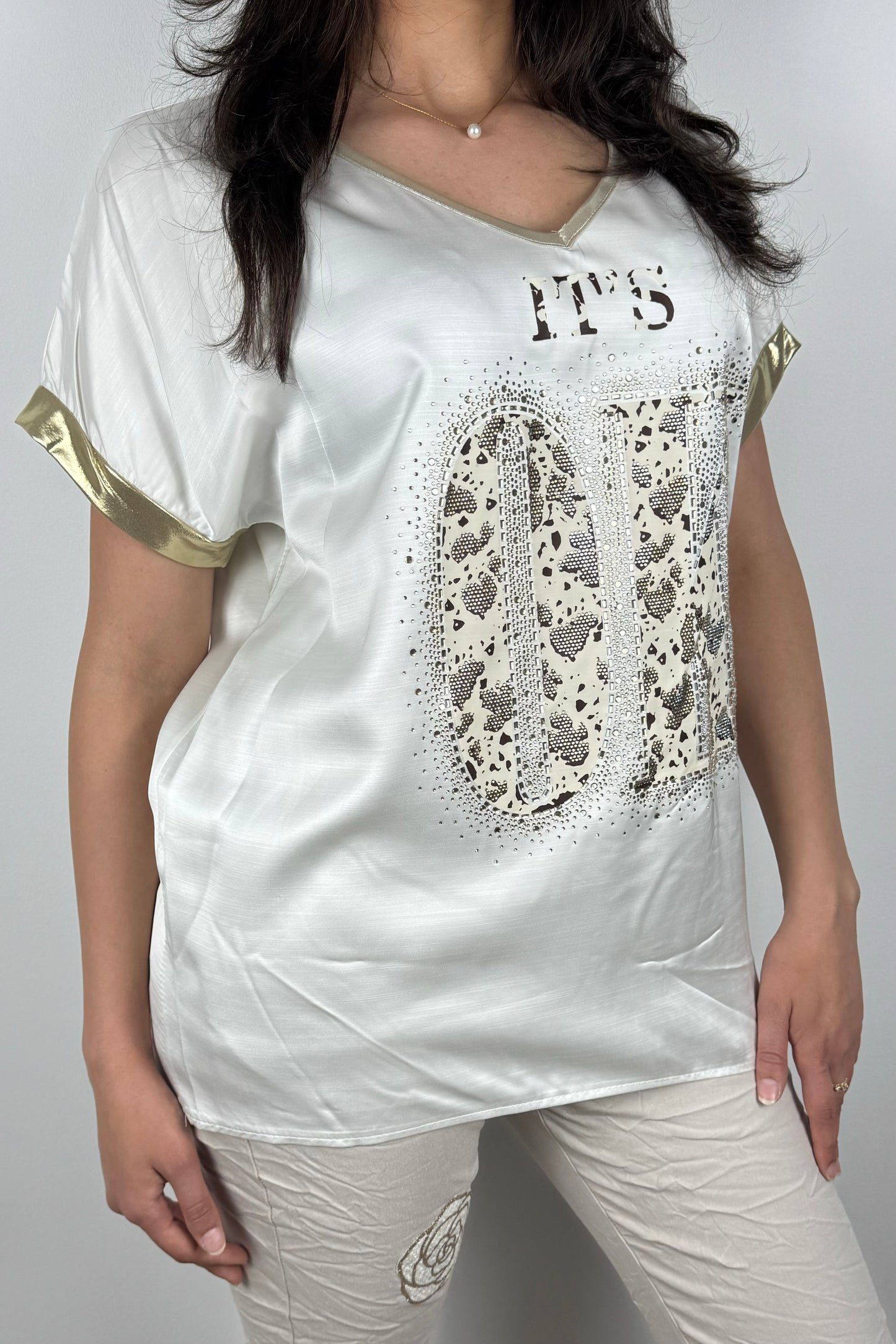 Statement T-Shirt “It’s OK” mit Glitzer- und Animal-Print