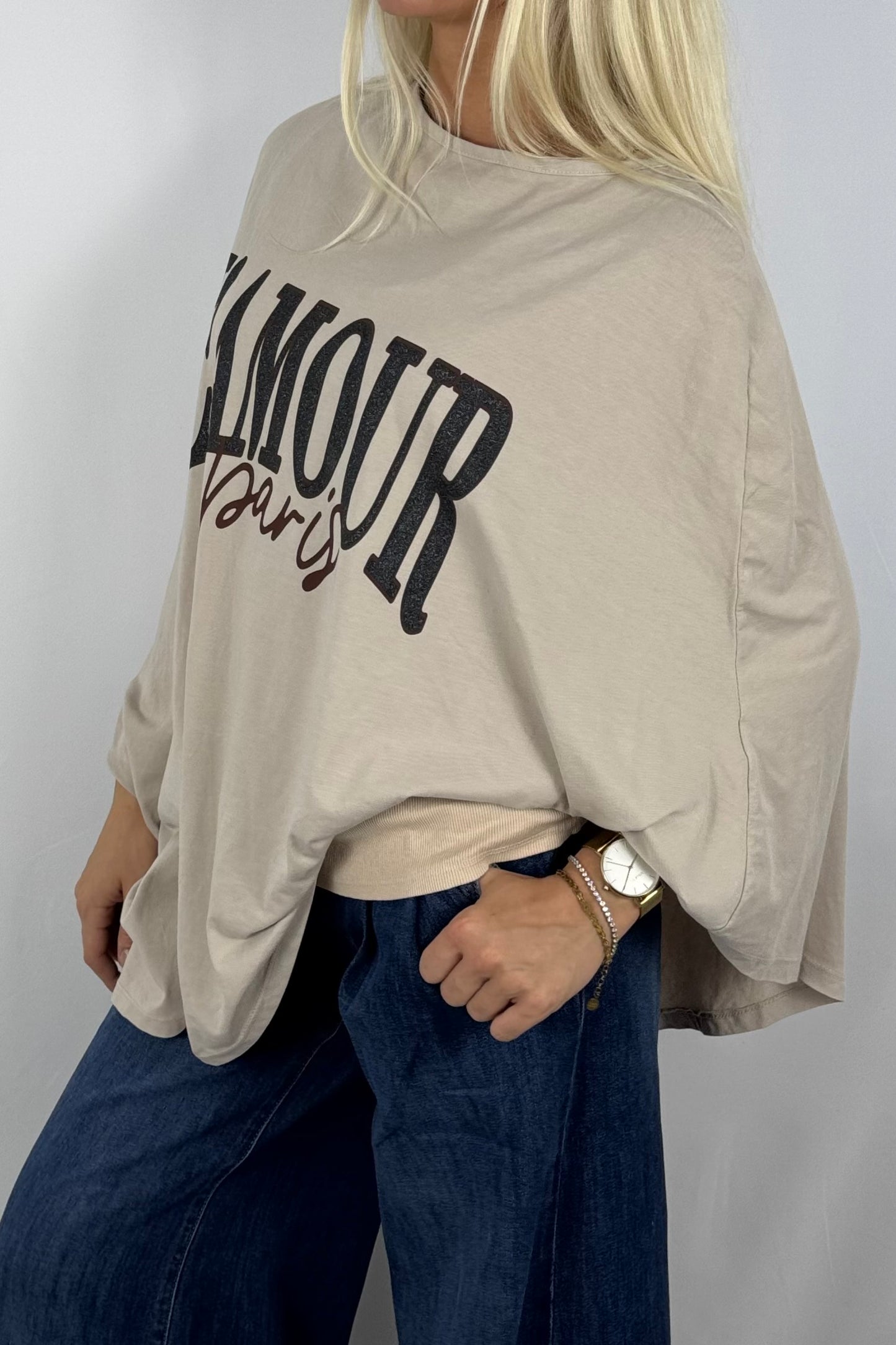 Damen Oversize Shirt „L’AMOUR Paris“-Beige