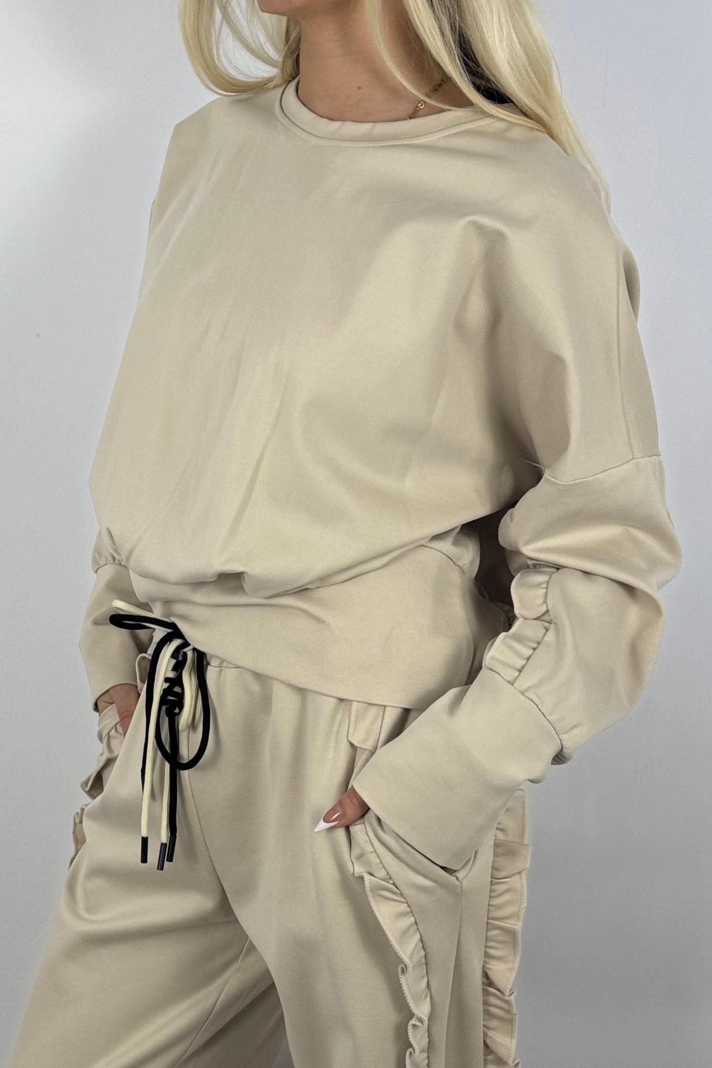 Sweatshirt mit Rüschen-Details-Beige