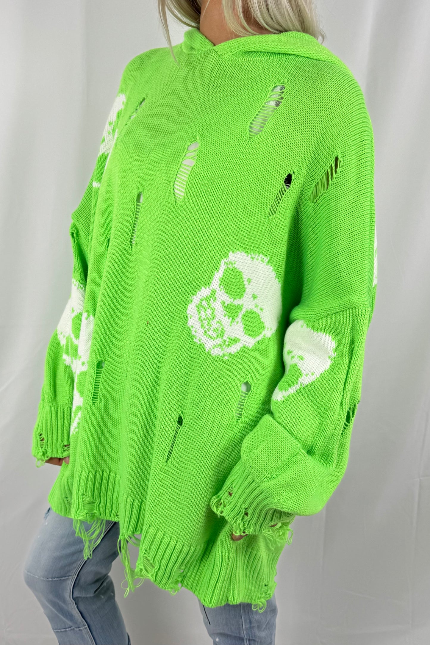 Pullover mit Totenkopf-Print und Kapuze-Grün