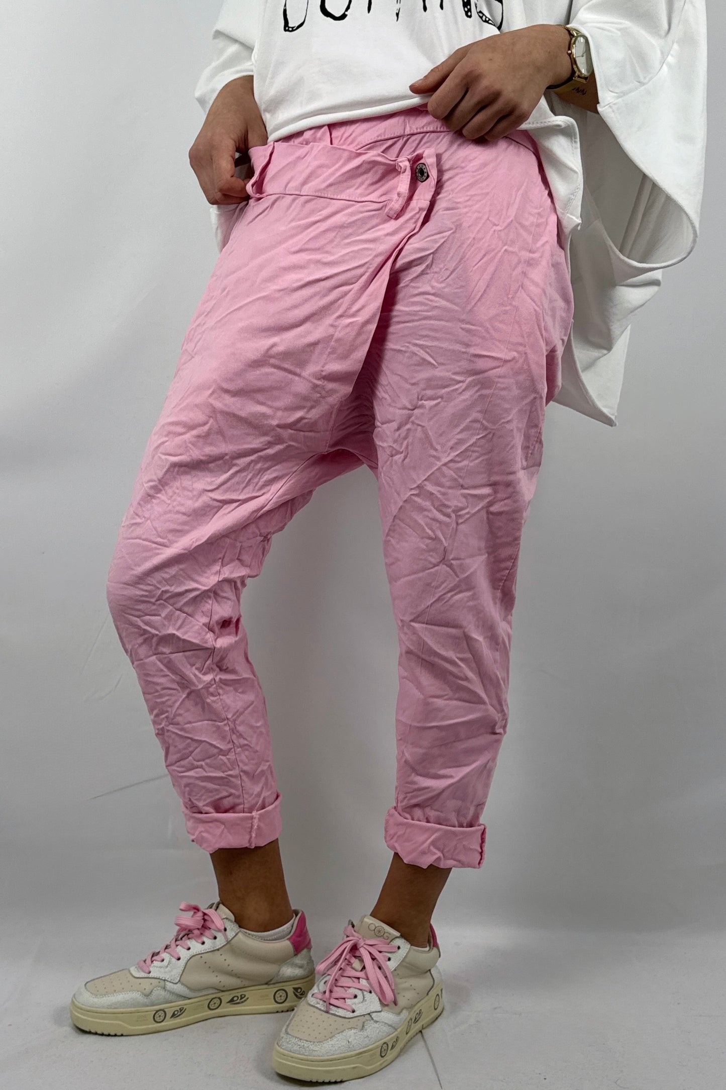 Damen Hose im Baggy Style mit Knopf Detail-Rosa