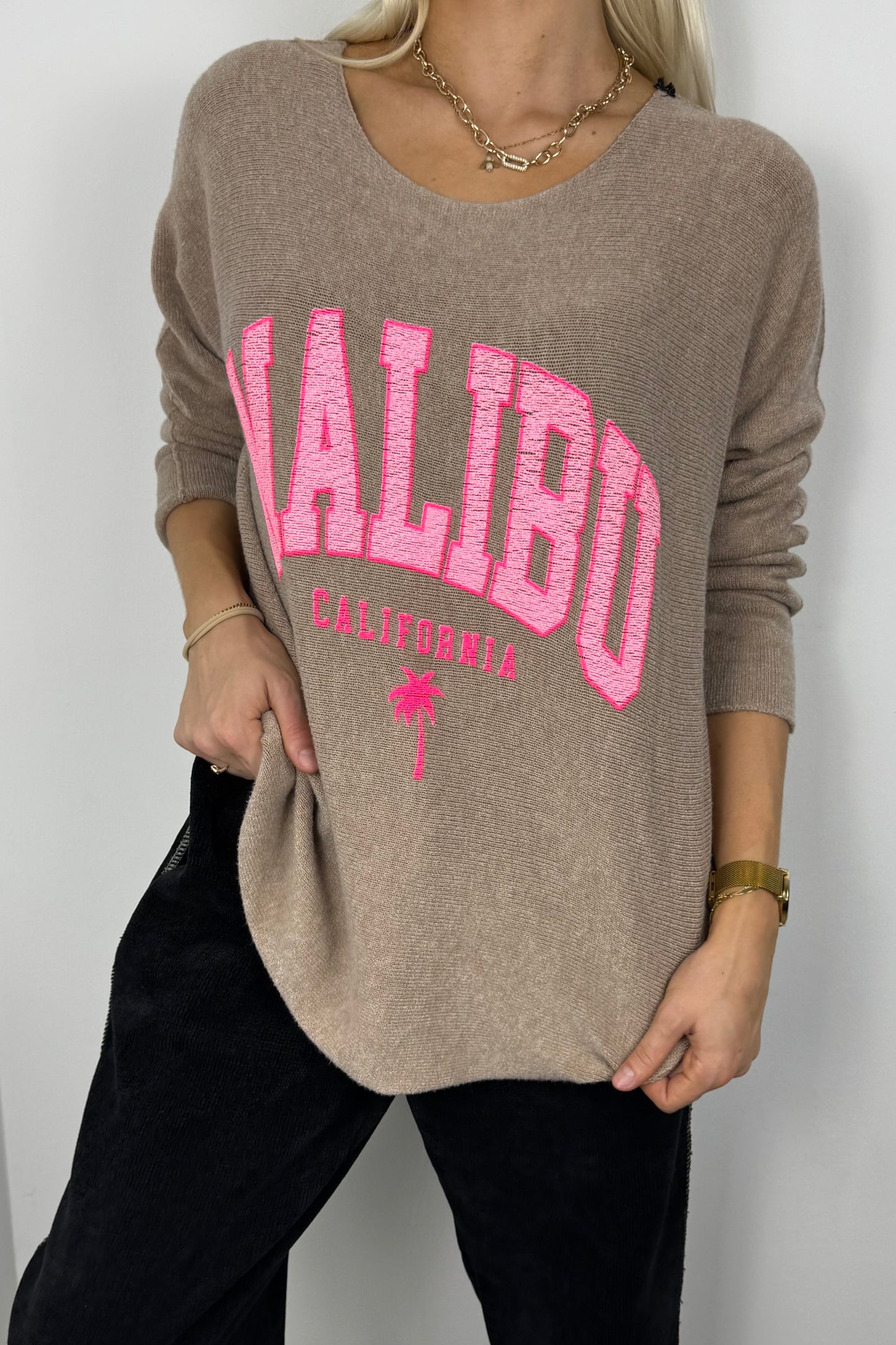 Damen Shirt mit Malibu-Print und lockerem Schnitt-Cammel