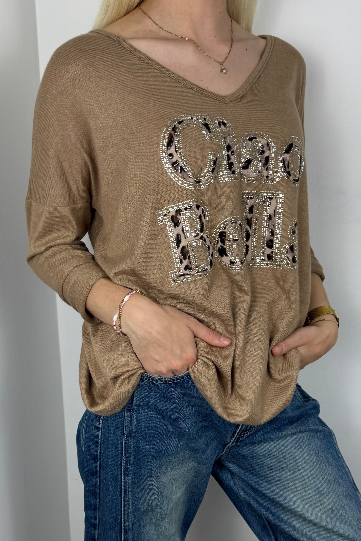 Shirt mit „Ciao Bella“ Print-Cammel
