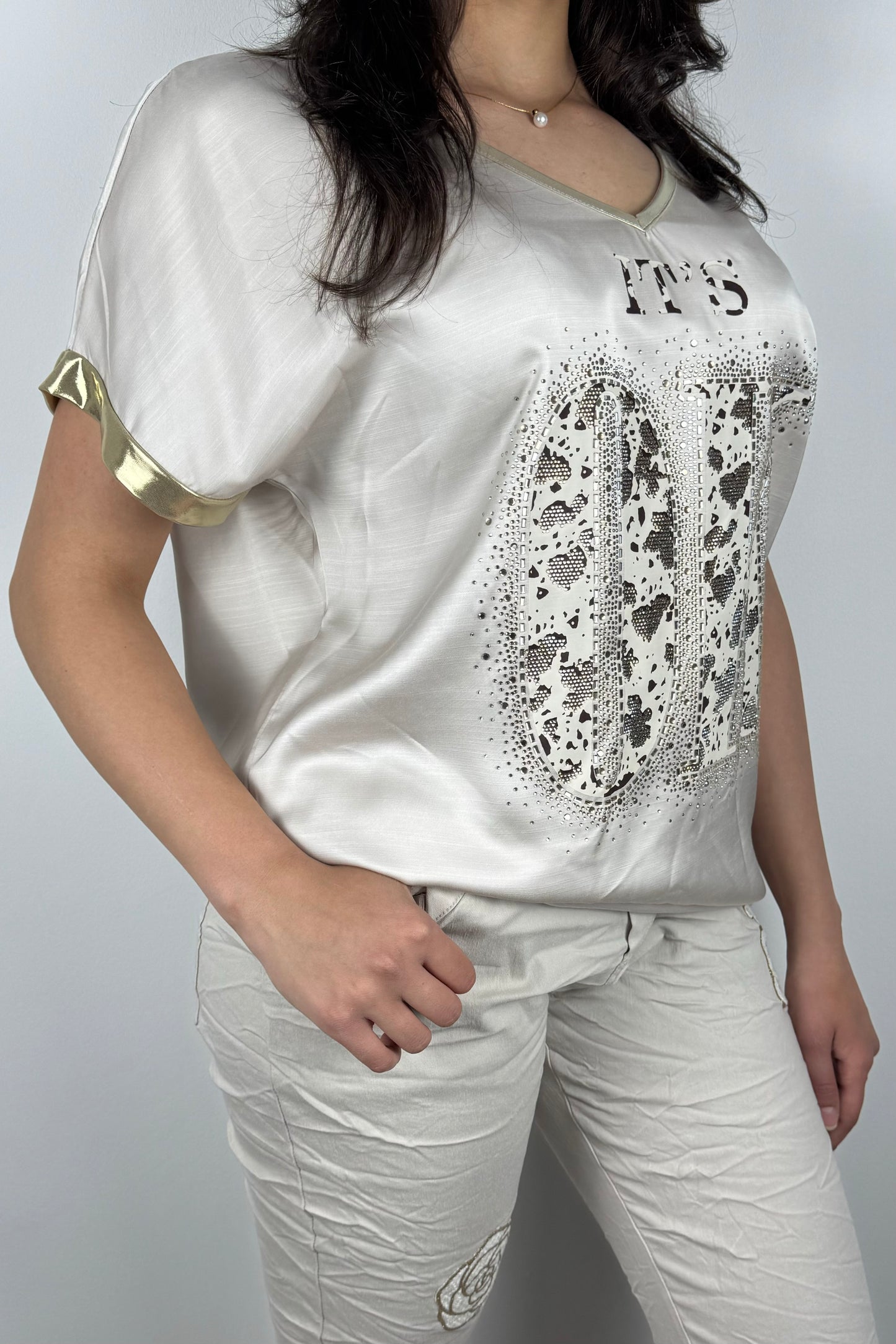 Statement T-Shirt “It’s OK” mit Glitzer- und Animal-Print
