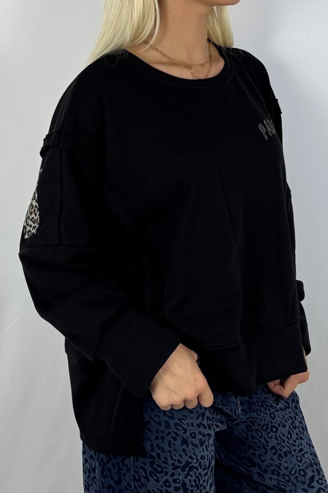 Damen Sweatshirt „PARADISE“ – Leo Print Oversize-Schwarz
