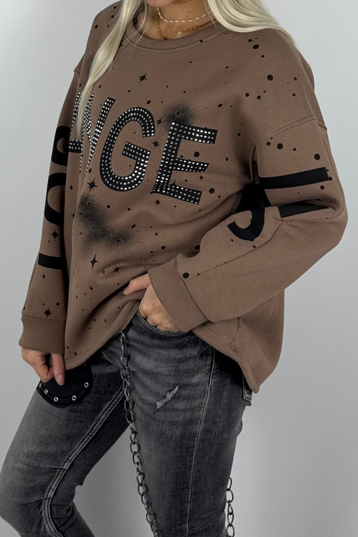 Damen-Sweatshirt mit „Los Angeles“-Schriftzug und Glitzersteinen - Mud