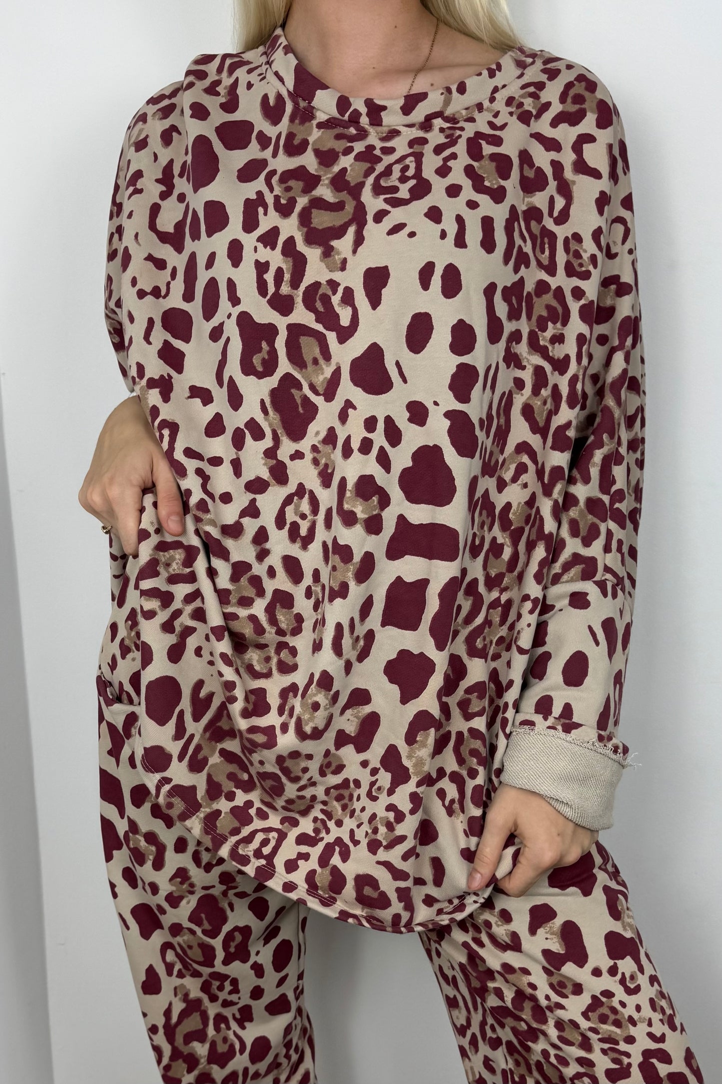Oversize-Shirt mit Animal-Print-Bordeux